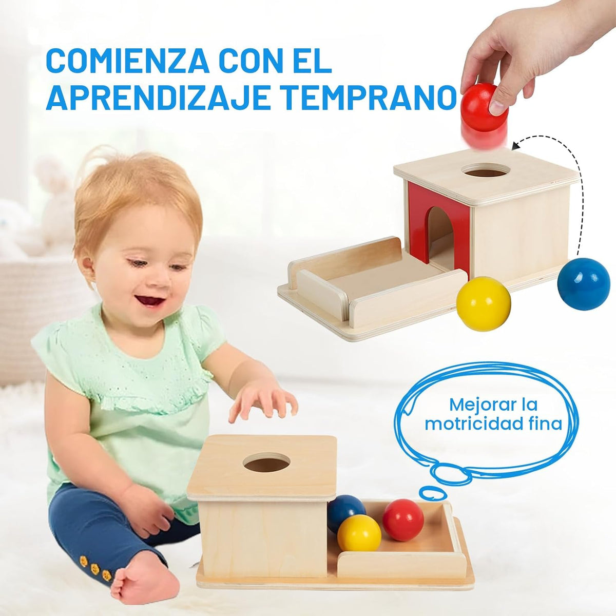 Adena Montessori Juguete de madera para bebés de 6 a 12 meses, 3 bo...