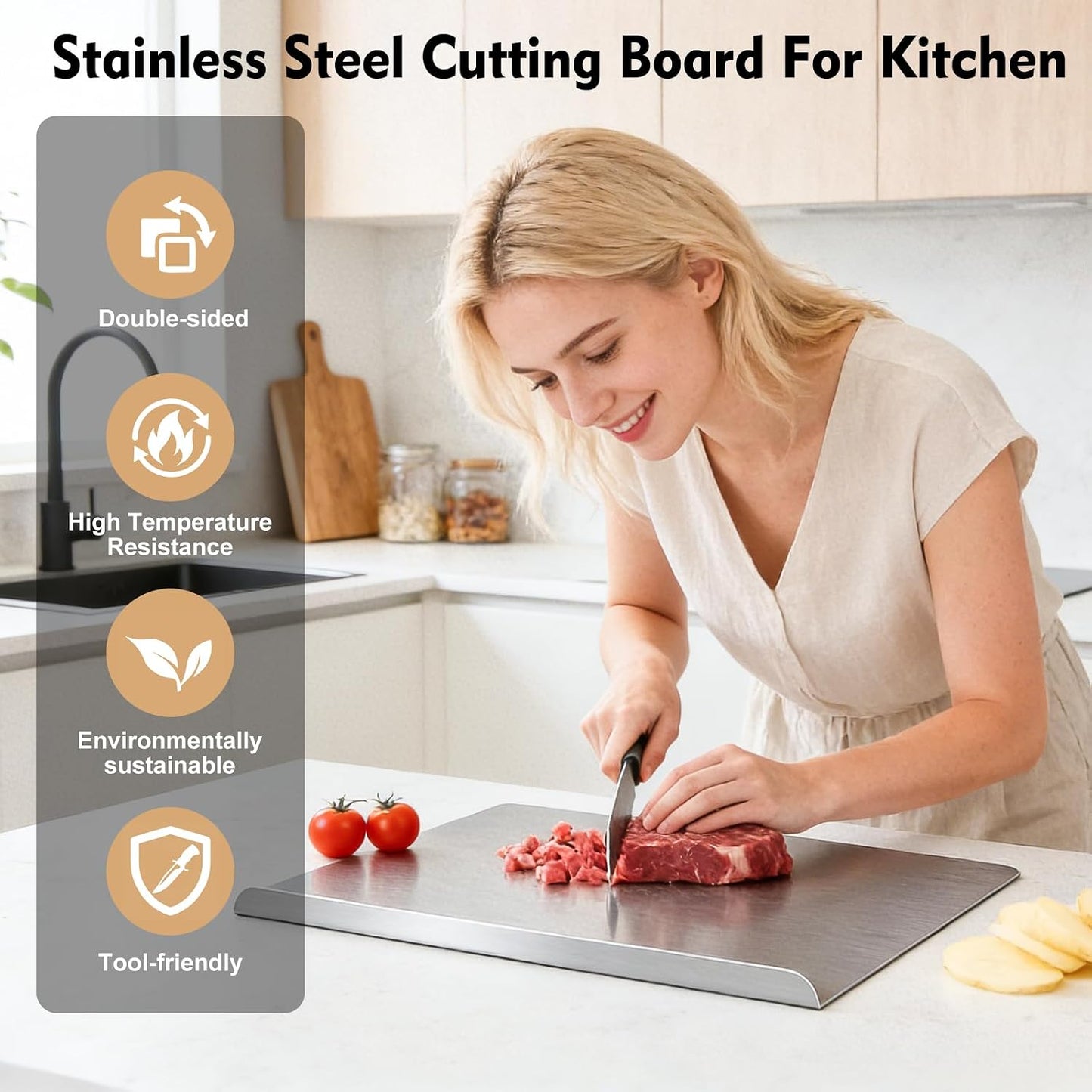 Tabla de cortar para cocina, tabla de cortar de acero inoxidable co...
