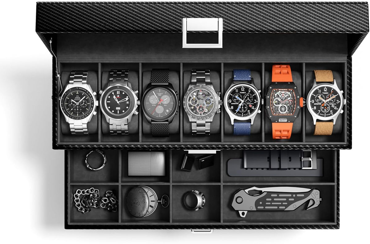 sensok Caja de reloj para hombre, 7 SLots relojes, organizador de a...