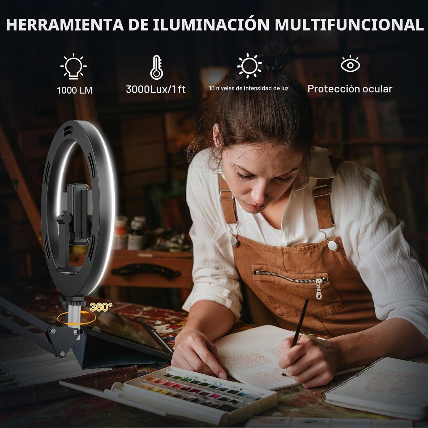 Anillo de luz de 10 pulgadas con trípode para iPhone, soporte de cá...