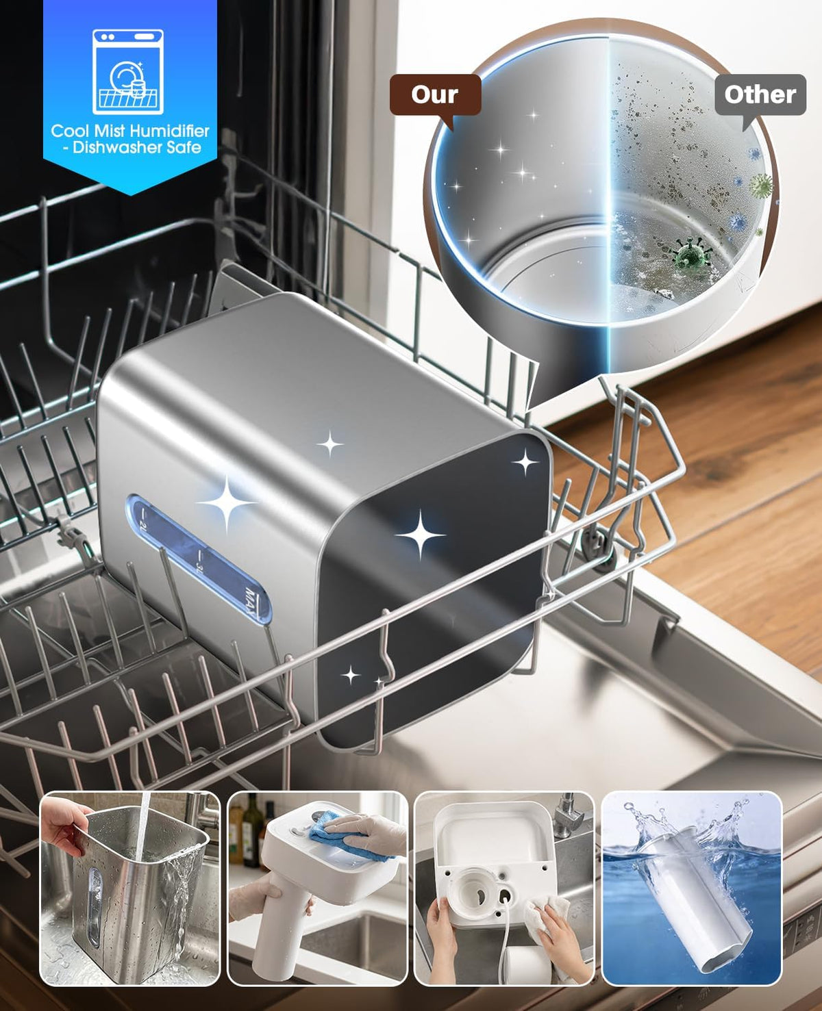 Humidificador de acero inoxidable de 4.6L\/1.2Gal para el dormitori...