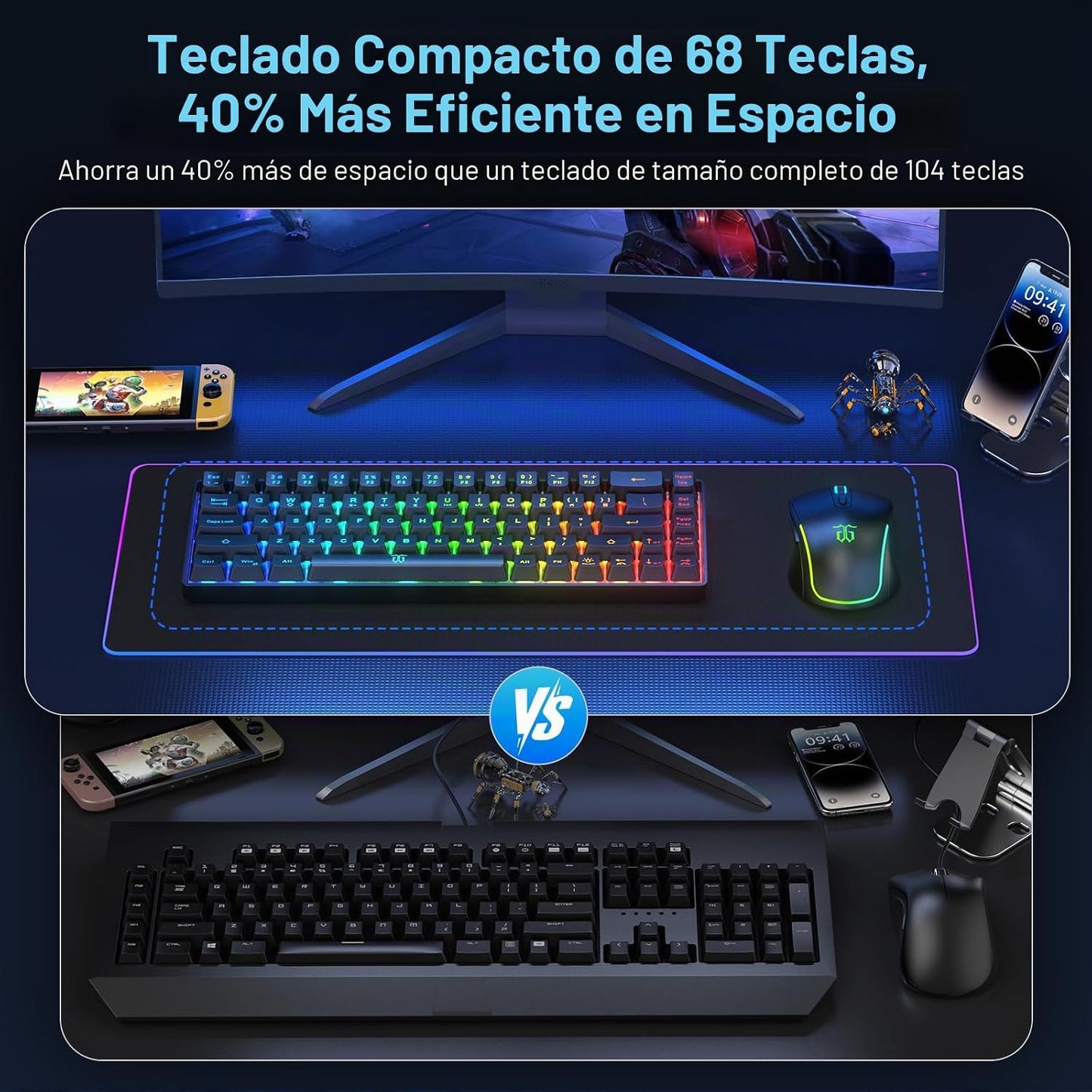 Snpurdiri Combo de teclado y mouse inalámbricos para juegos 60%, co...