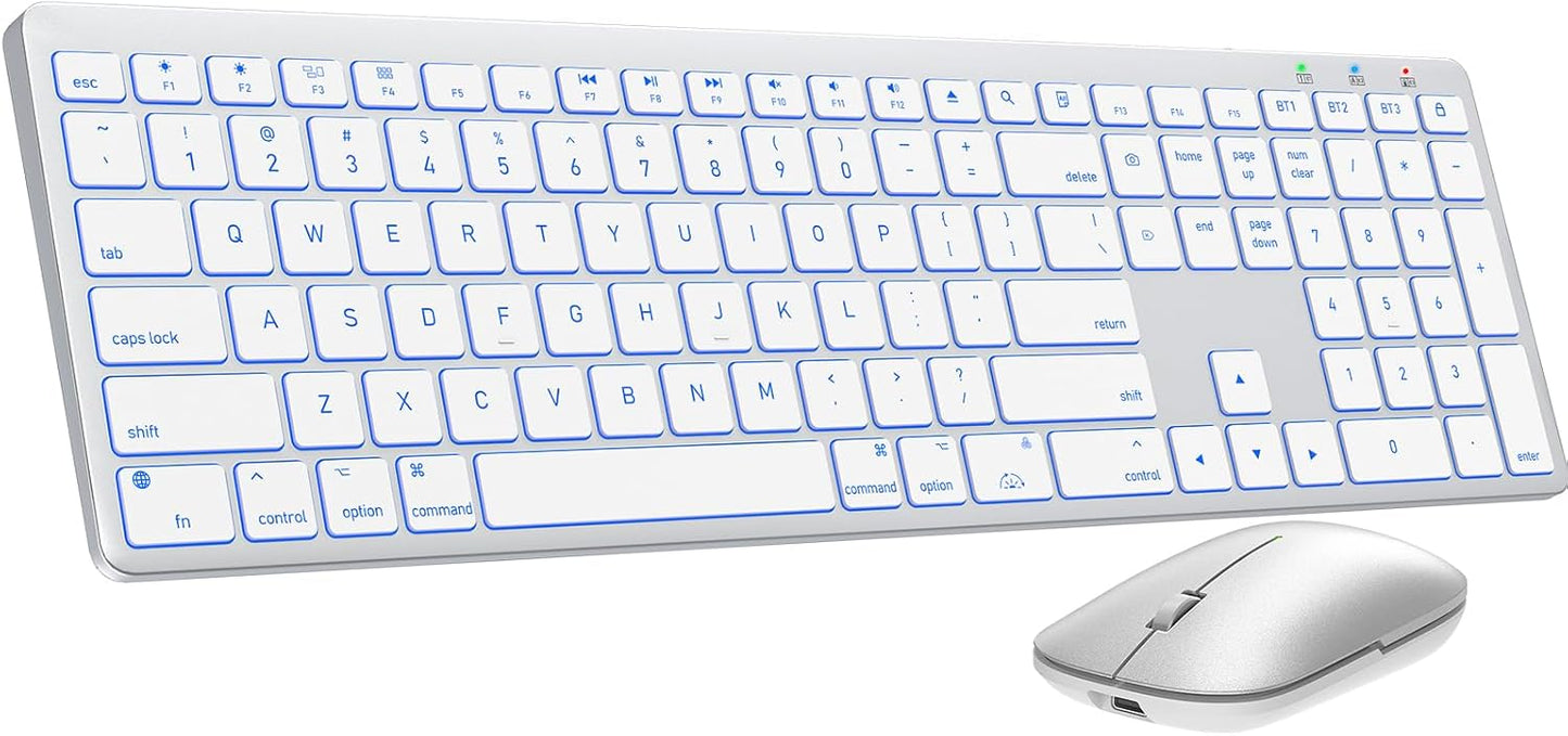 SABLUTE Teclado y mouse Bluetooth para Mac: retroiluminación de 7 c...