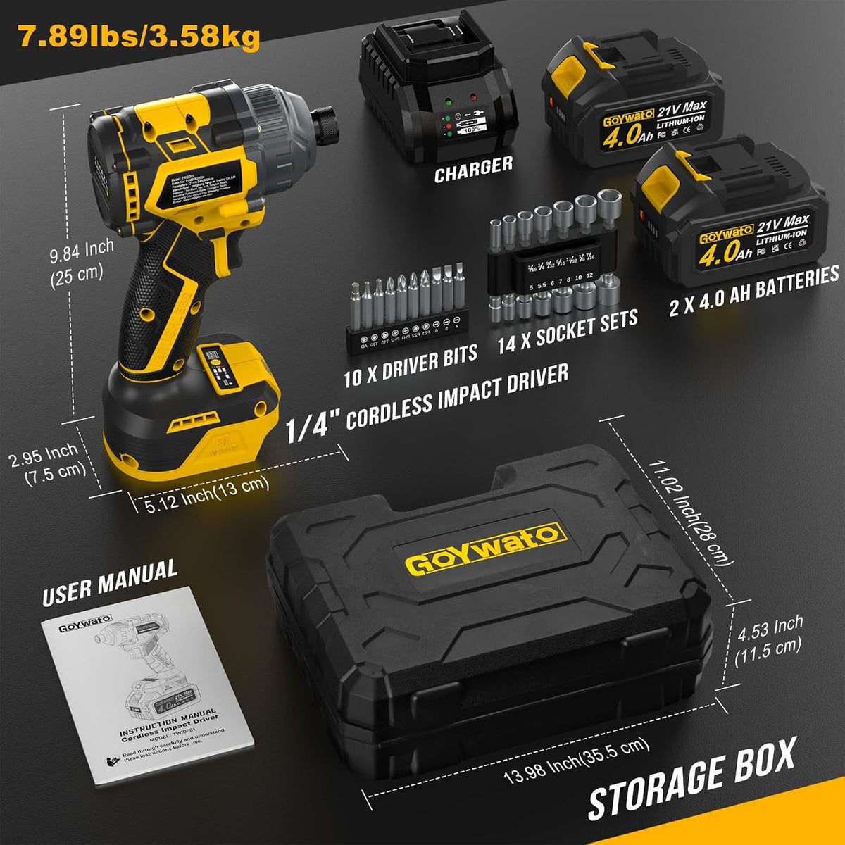 GoYwato Controlador de impacto inalámbrico 2655 lb-in (300 N·m) - 2...