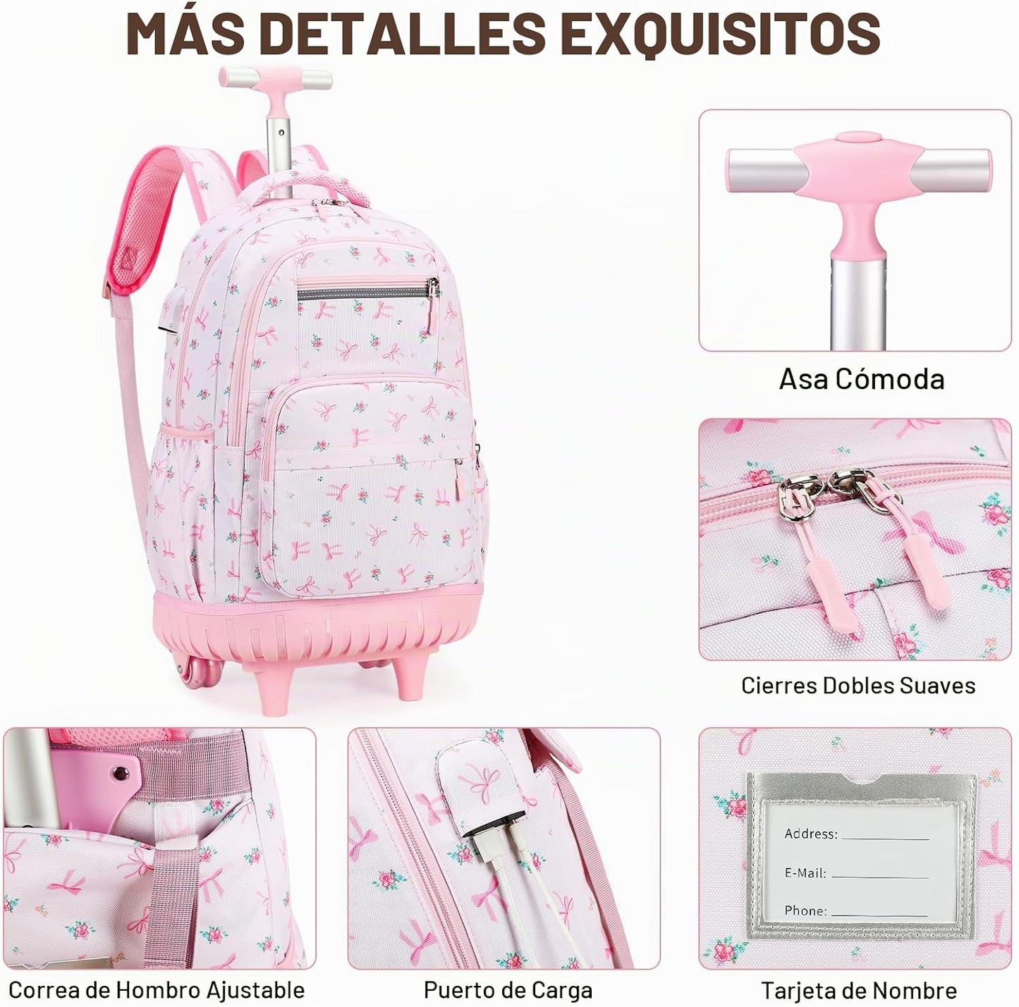 ACESAK Mochila con ruedas para niñas, mochila escolar con ruedas en...