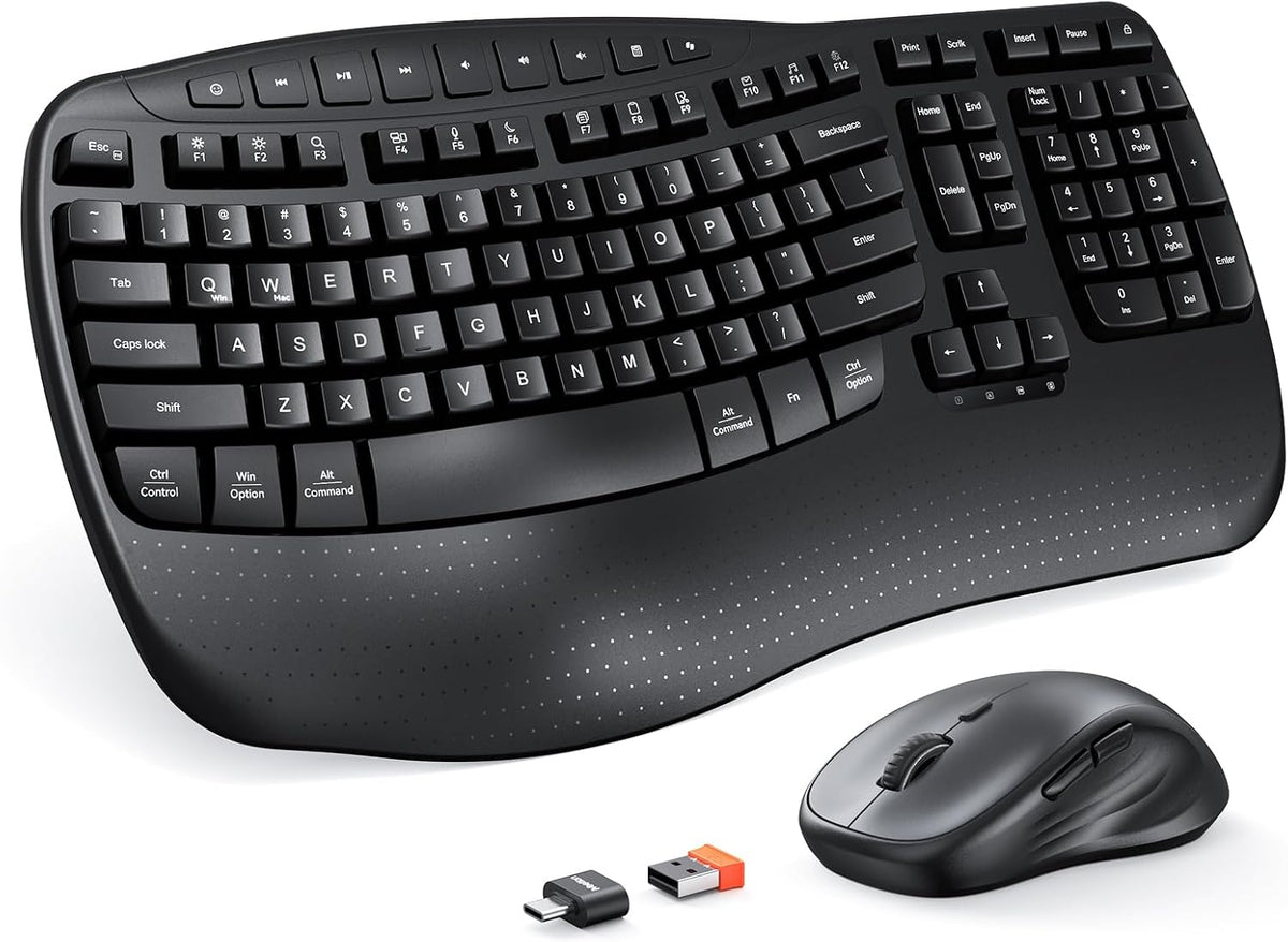 MEETION Combo ergonómico de teclado y mouse inalámbricos con teclas...