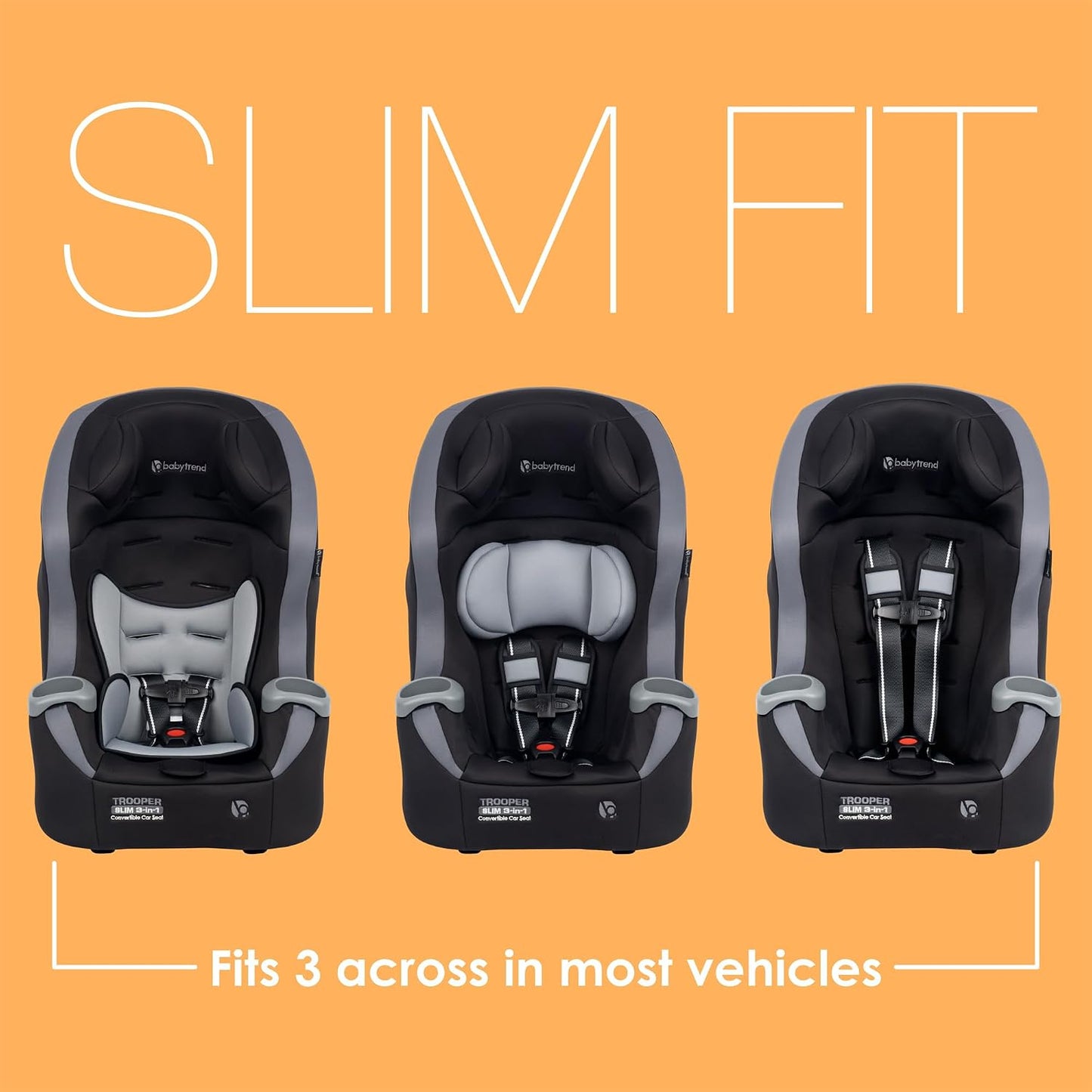Baby Trend Trooper™ Slim 3 en 1 Asiento de coche convertible, Negro...