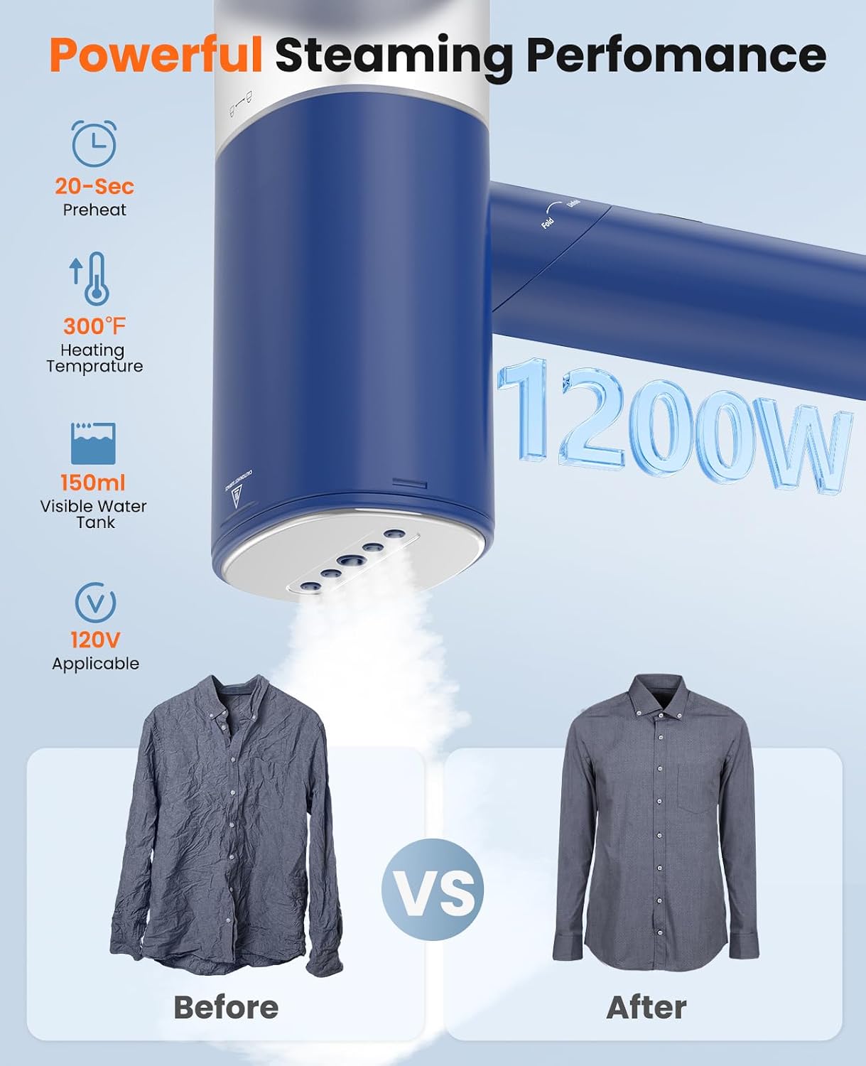 Vaporizador de mano para ropa, vaporizador de viaje plegable de 120...