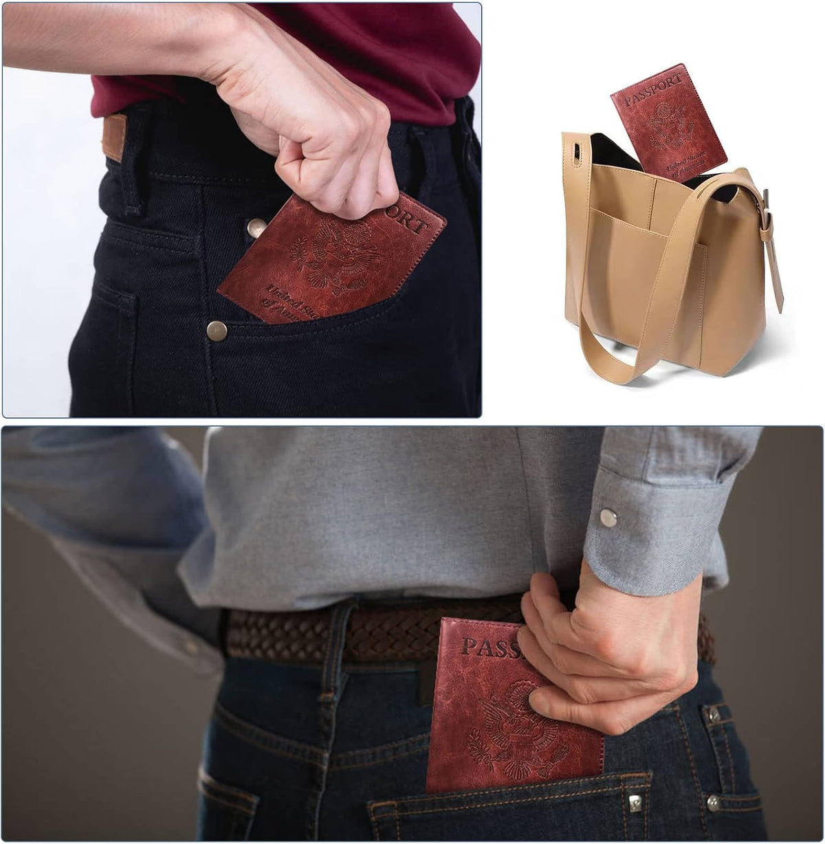 Funda para pasaporte con bloqueo RFID de piel, cartera con ranura p...