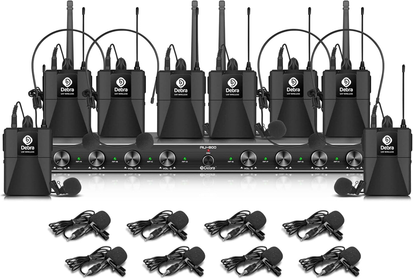 D Debra Audio AU800 Pro UHF - Sistema de micrófono inalámbrico de 8...