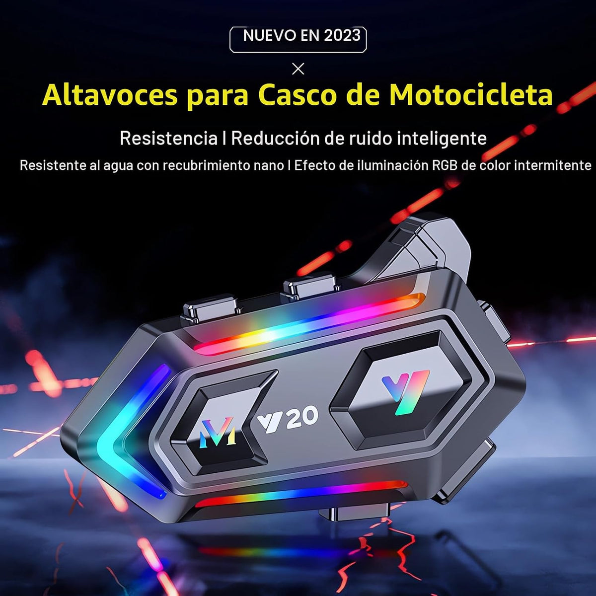 Auriculares para casco de motocicleta FEYA con 16 tipos de luces RG...