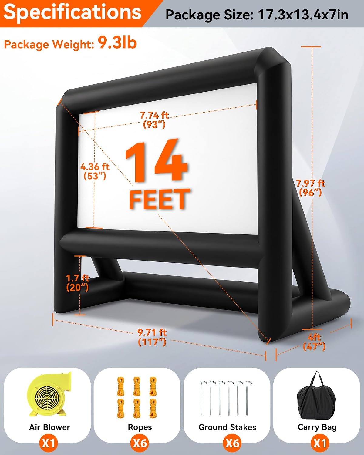 Pantalla de cine inflable, pantalla de proyector inflable de 14 pie...
