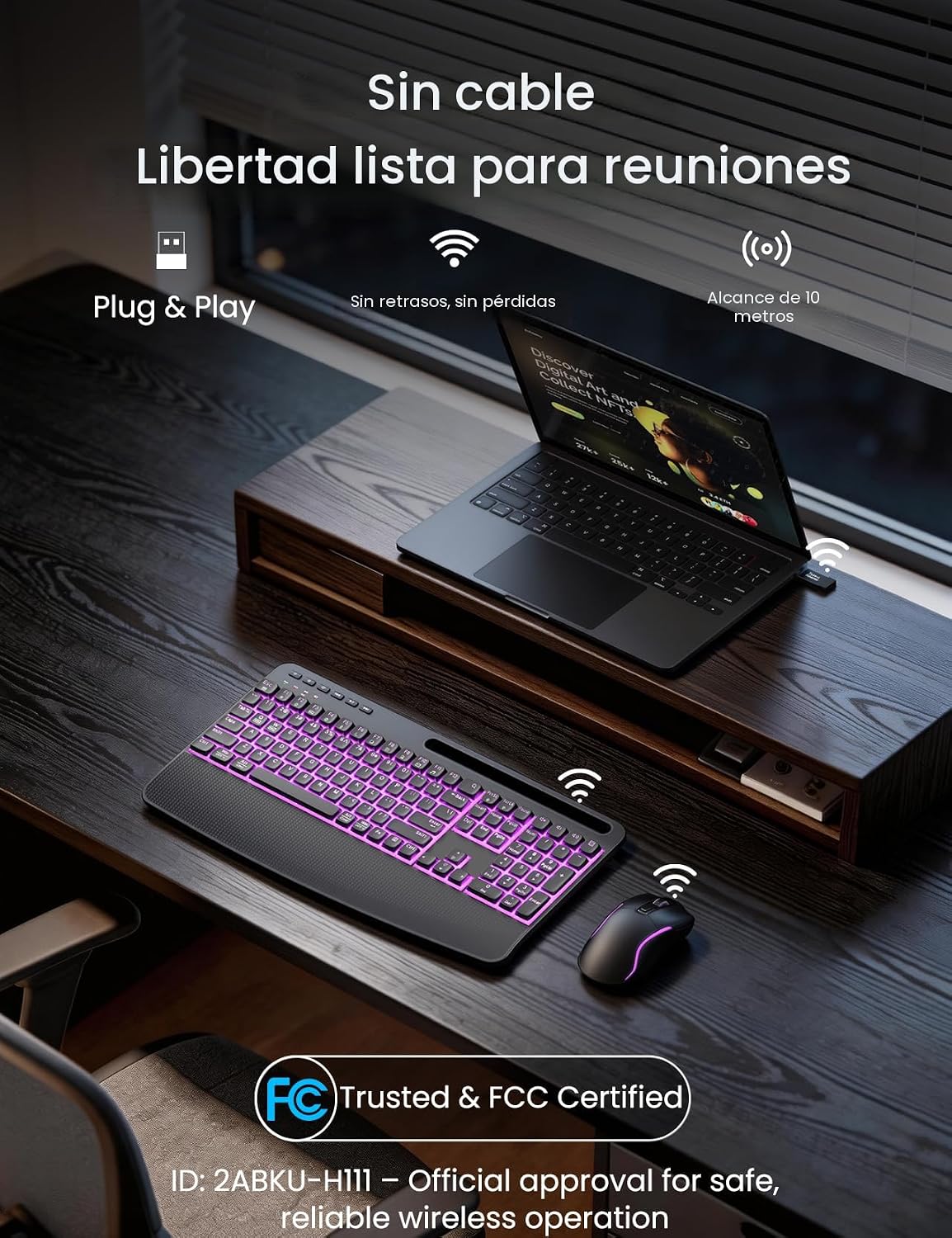 SABLUTE Combo de teclado y mouse inalámbricos retroiluminados, sile...