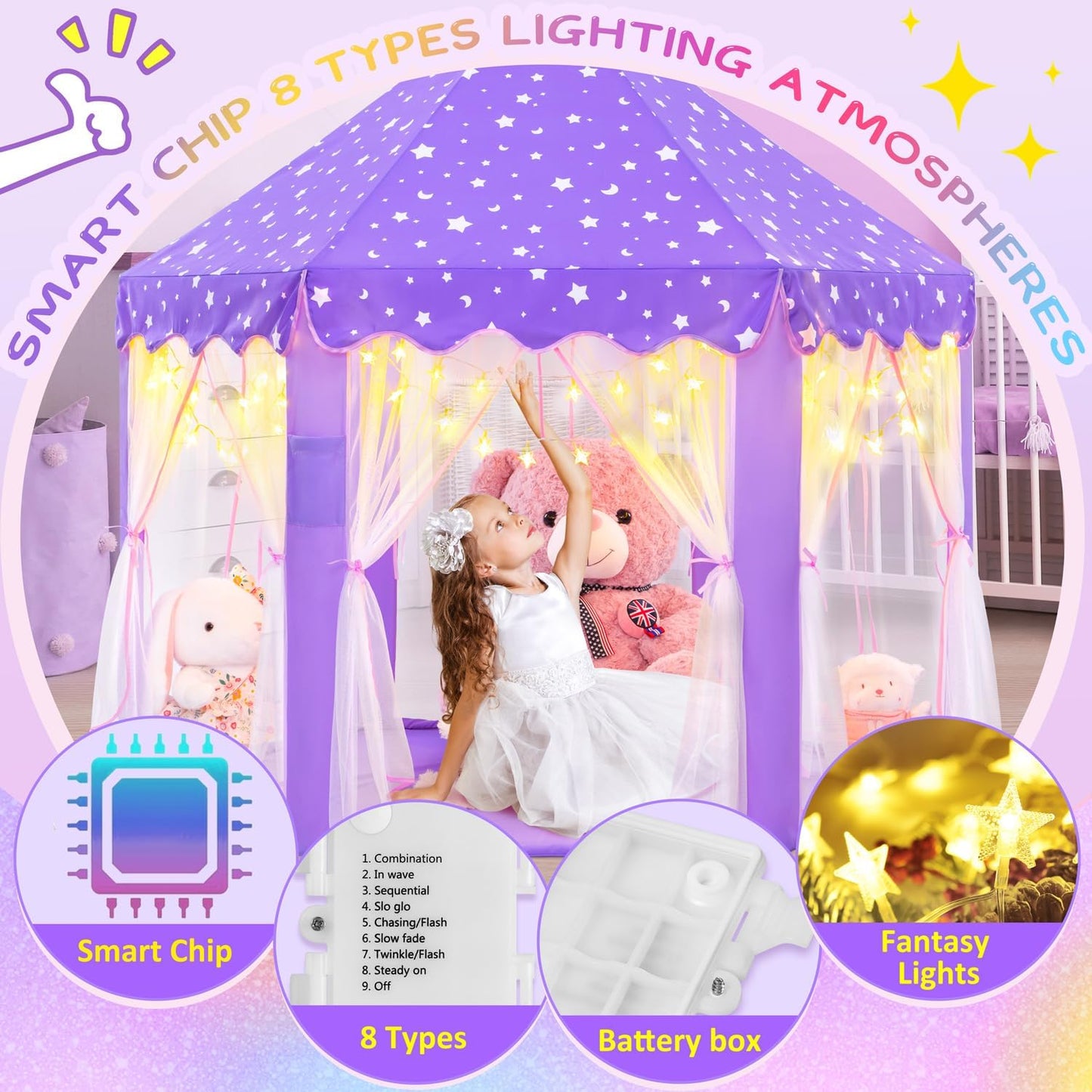 EVOIONOS Tienda Morada para Niñas, Tienda para Niños Interior, Tien...