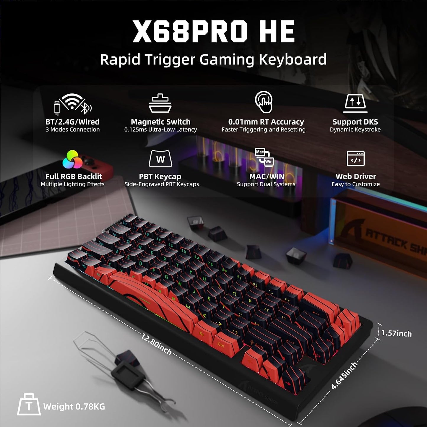 ATTACK SHARK Combo de teclado y mouse inalámbrico para juegos X11 y...