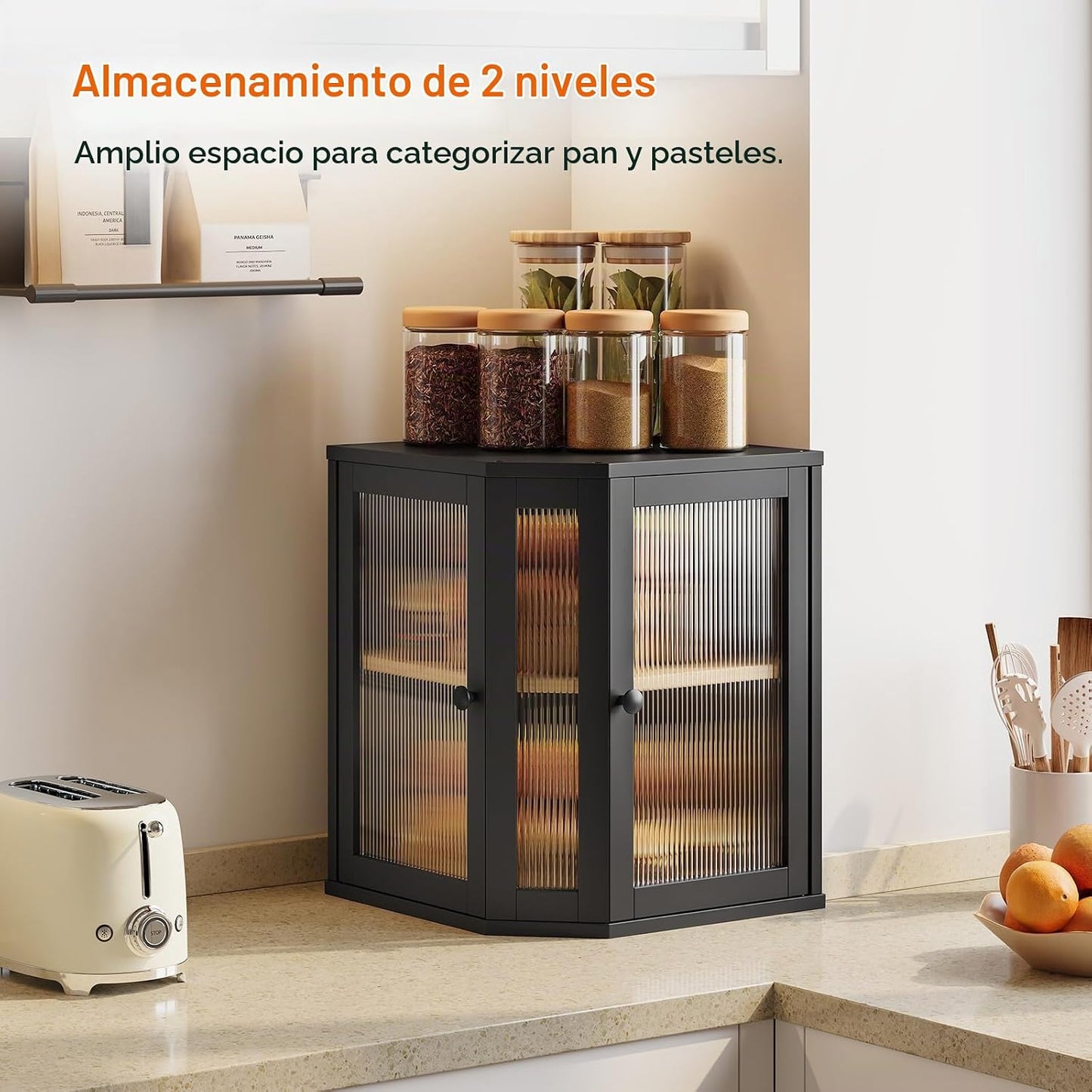 HOOBRO Caja de pan de bambú, caja de pan de esquina para encimera d...