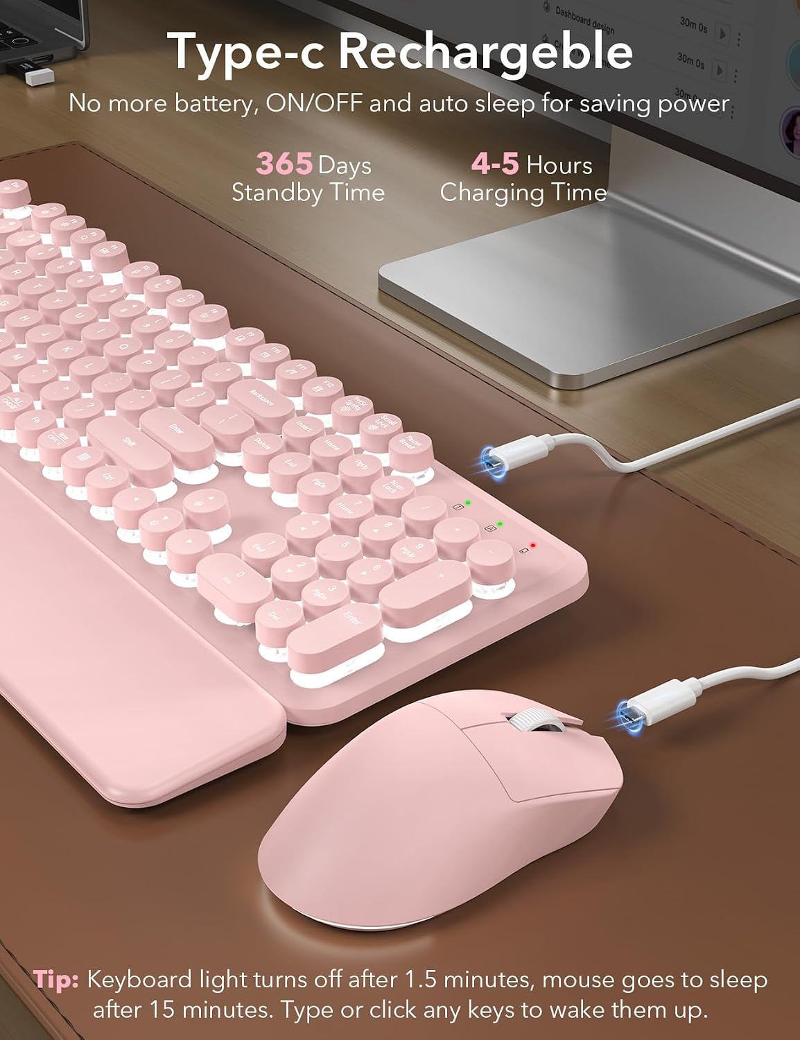 Teclado inalámbrico y mouse retroiluminados, teclado de máquina de...