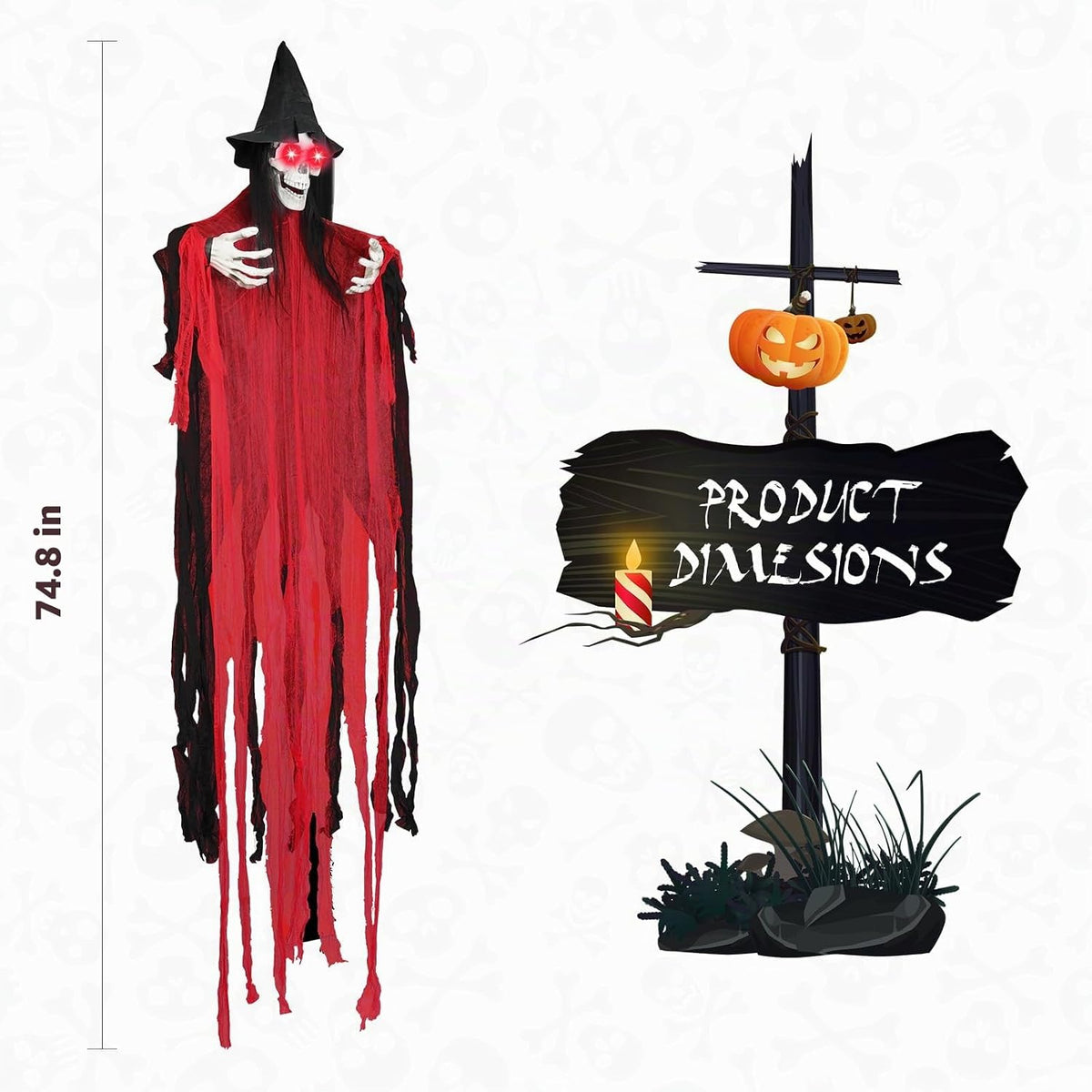 Decoraciones de Halloween de 74.8 pulgadas para exteriores, bruja e...
