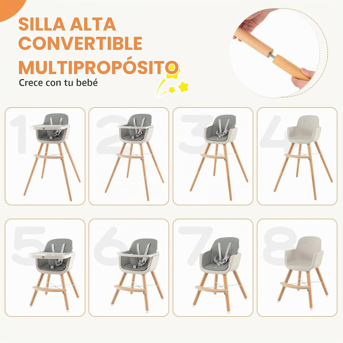 BABY JOY Trona convertible para bebé, 3 en 1, silla alta\/elevado\/...