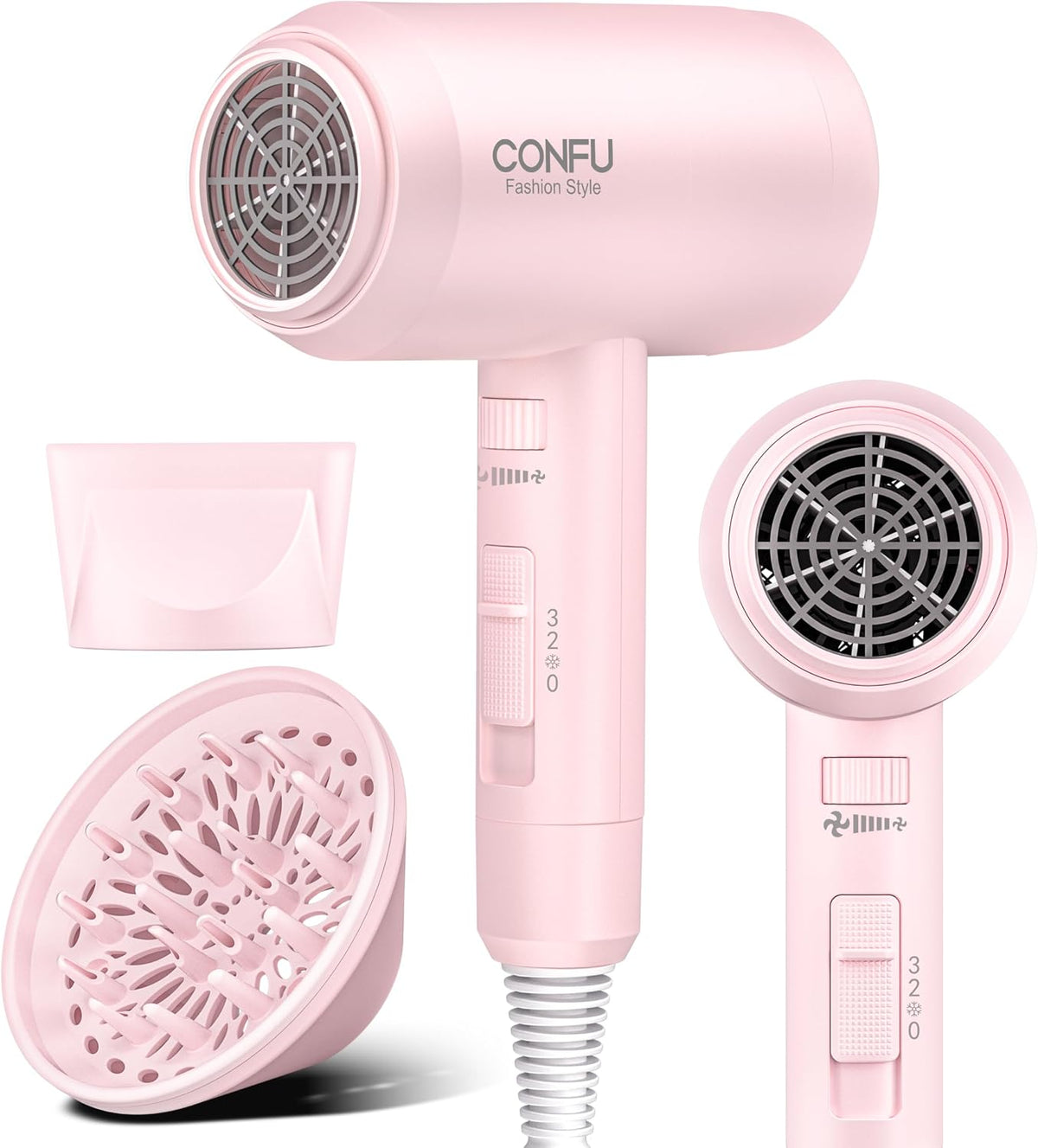 Secador de pelo con difusor, secador de pelo CONFU para mujeres, se...
