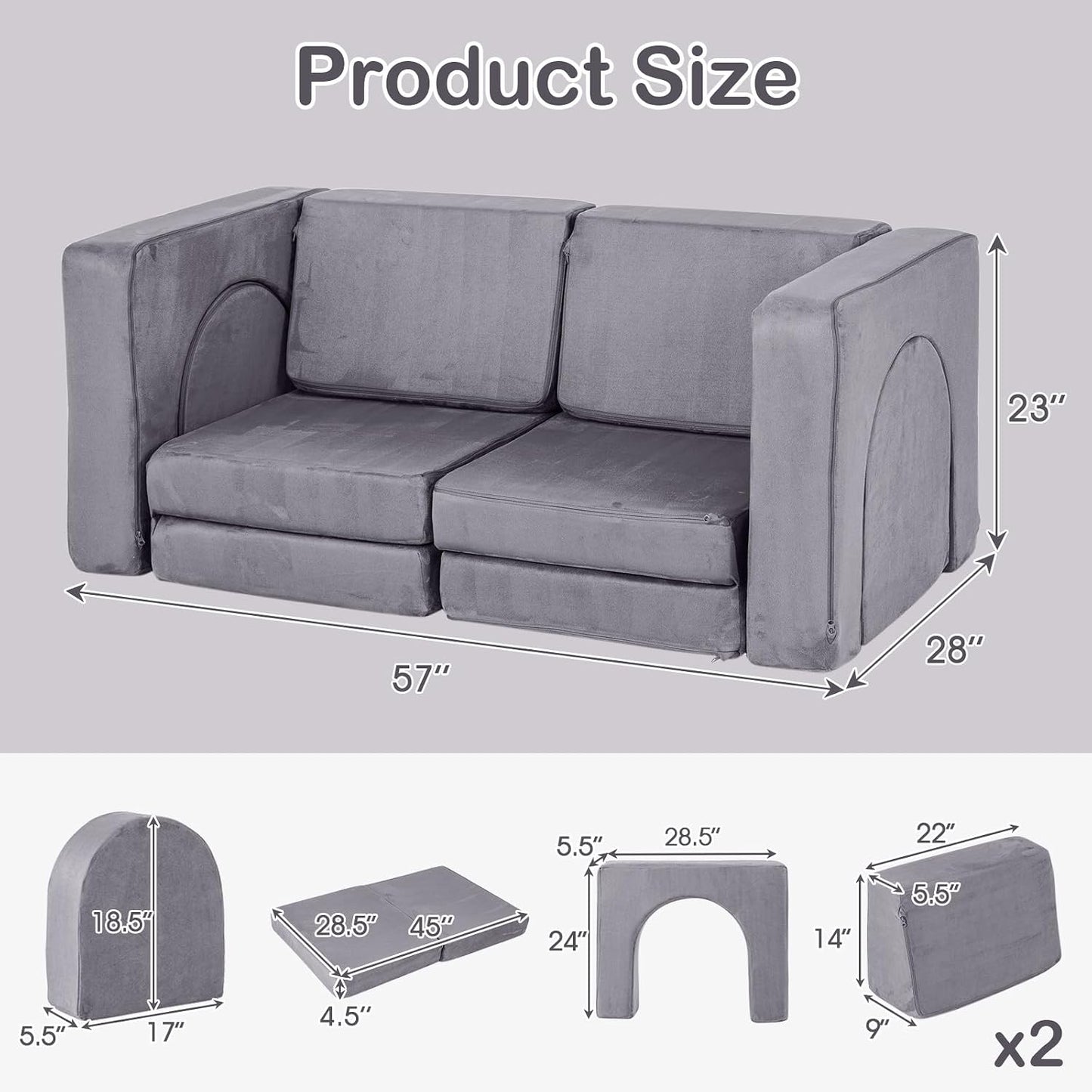 INFANS Sofá modular de juego para niños, 8 piezas de sofá modular m...