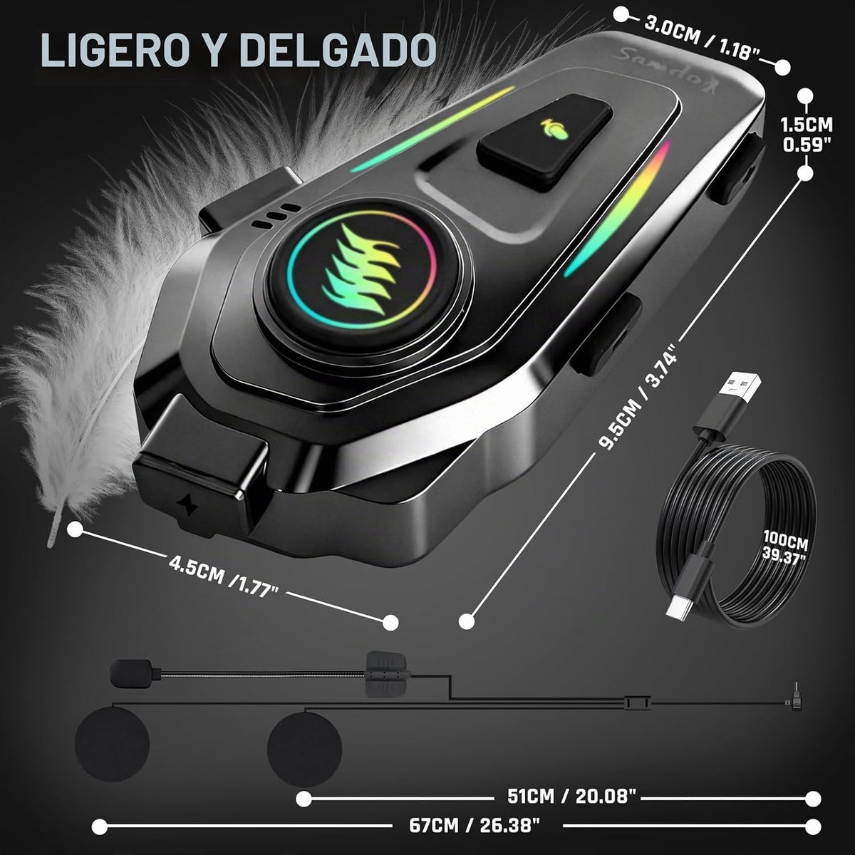 SAMDO K50 - Auriculares Bluetooth para casco de motocicleta V5.3, a...