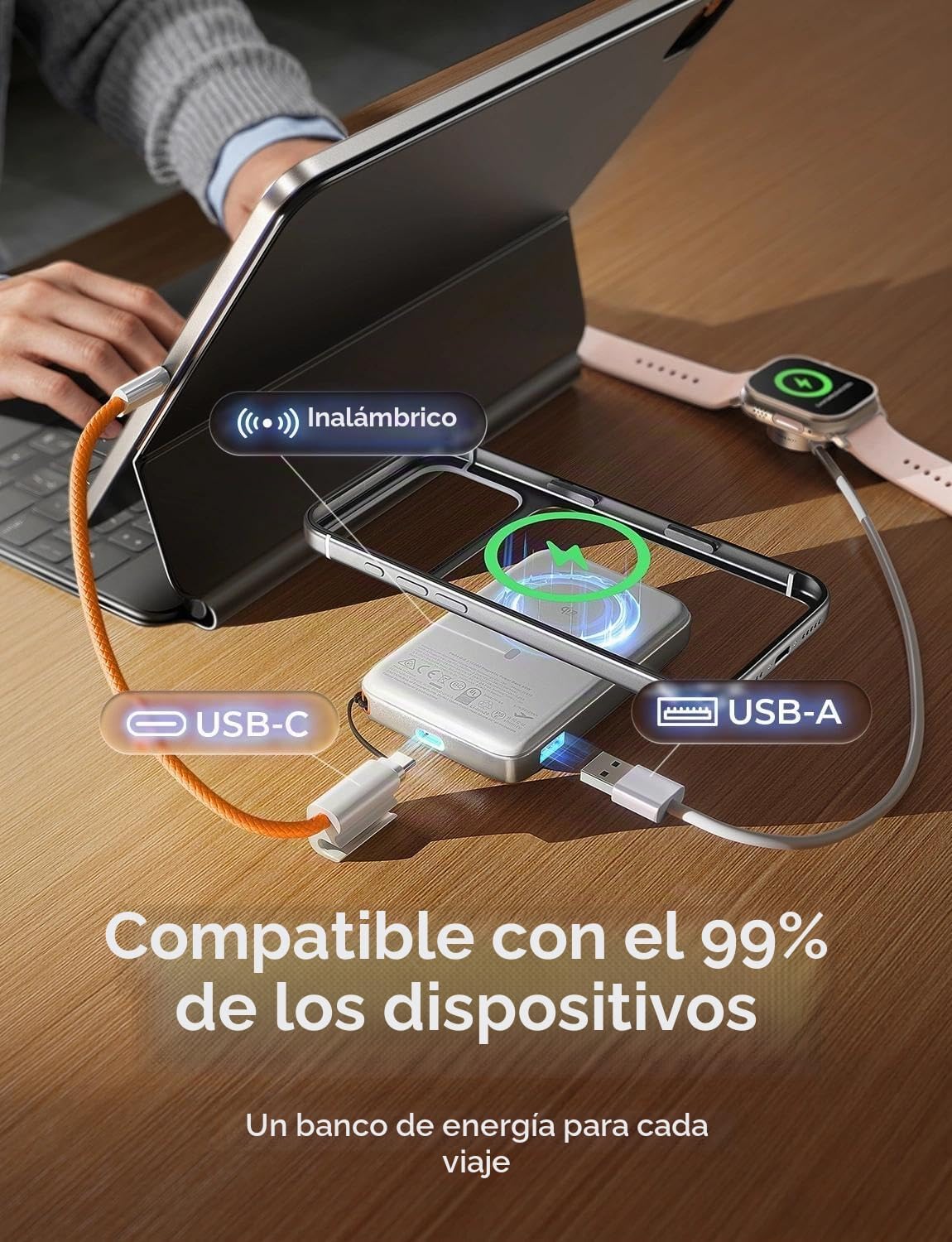 LISEN Cargador portátil magnético para iPhone 10000mAh | QI2.2 Carg...