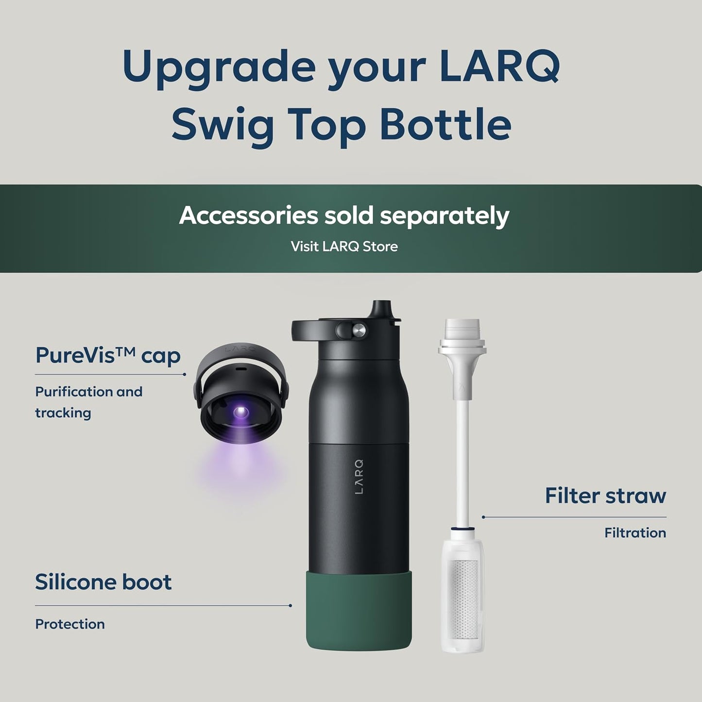 LARQ Swig - Botella de agua de acero inoxidable aislada con pajita...
