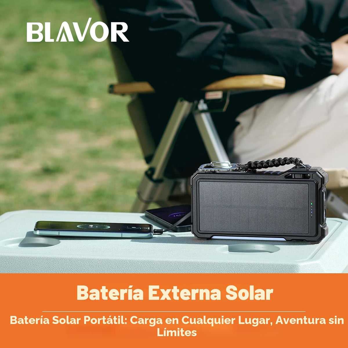 BLAVOR Banco de Energía Solar 20000mAh con Cables Incorporados, Car...