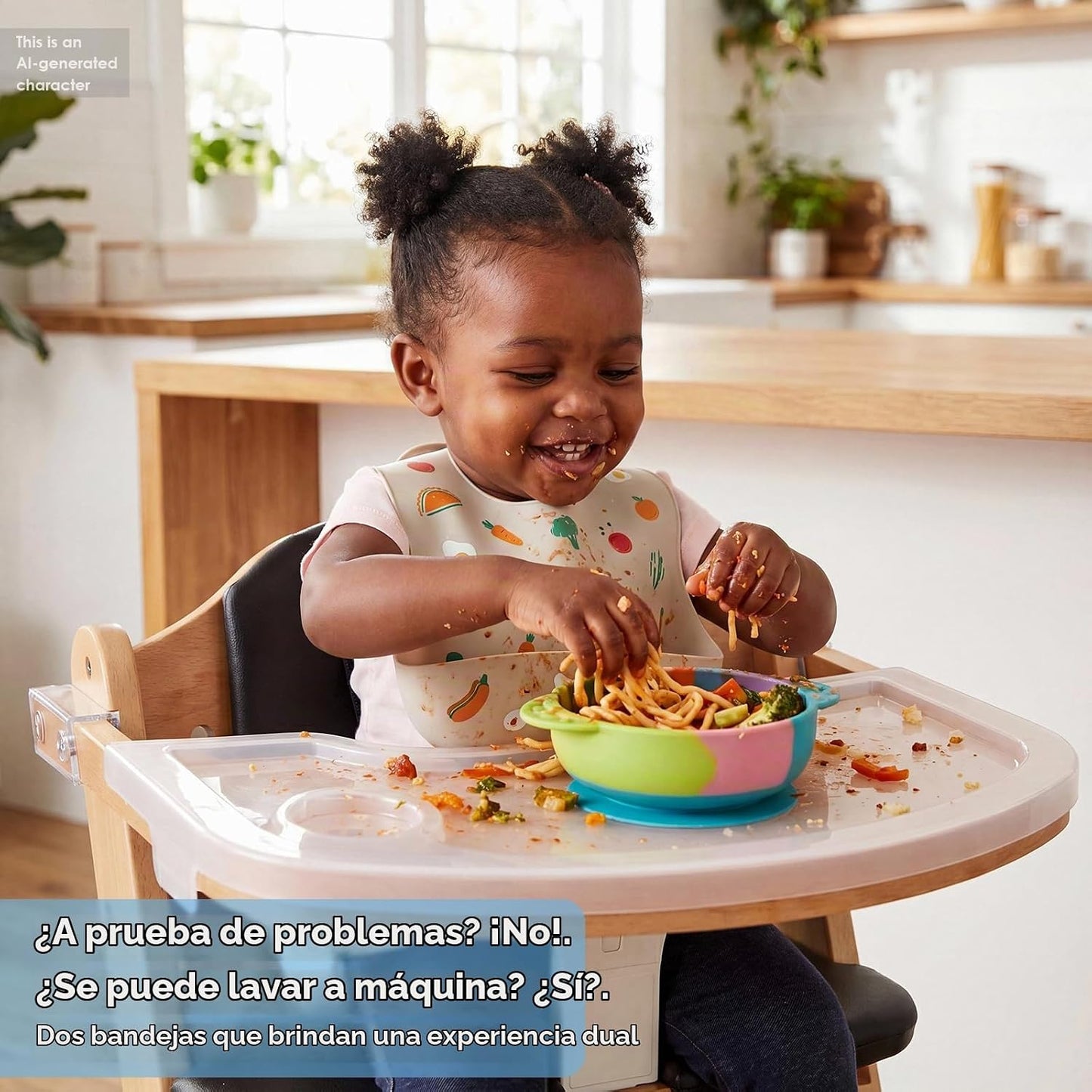 Cowiewie Trona de madera natural para bebé con bandeja ajustable y...