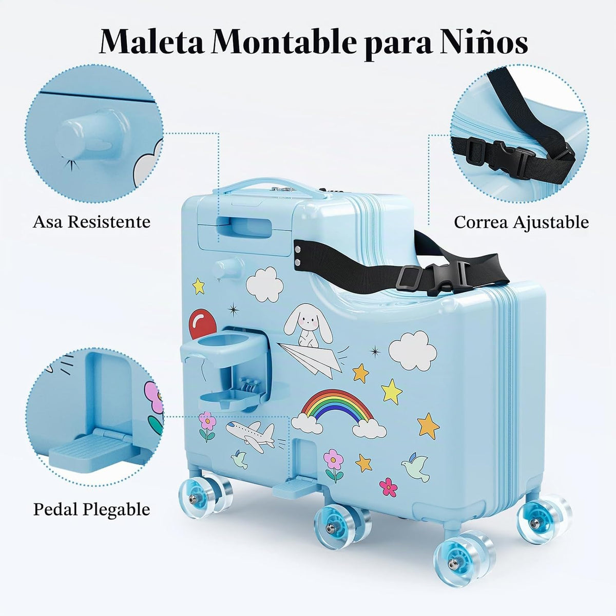 REMEIT Maleta de paseo para niños, equipaje de paseo con ruedas, ma...