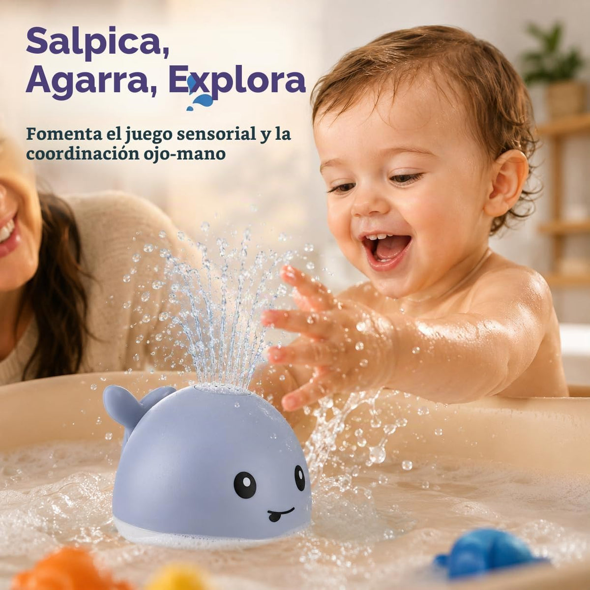 Gigilli Juguetes de baño para bebés, juguete iluminado para bañera...