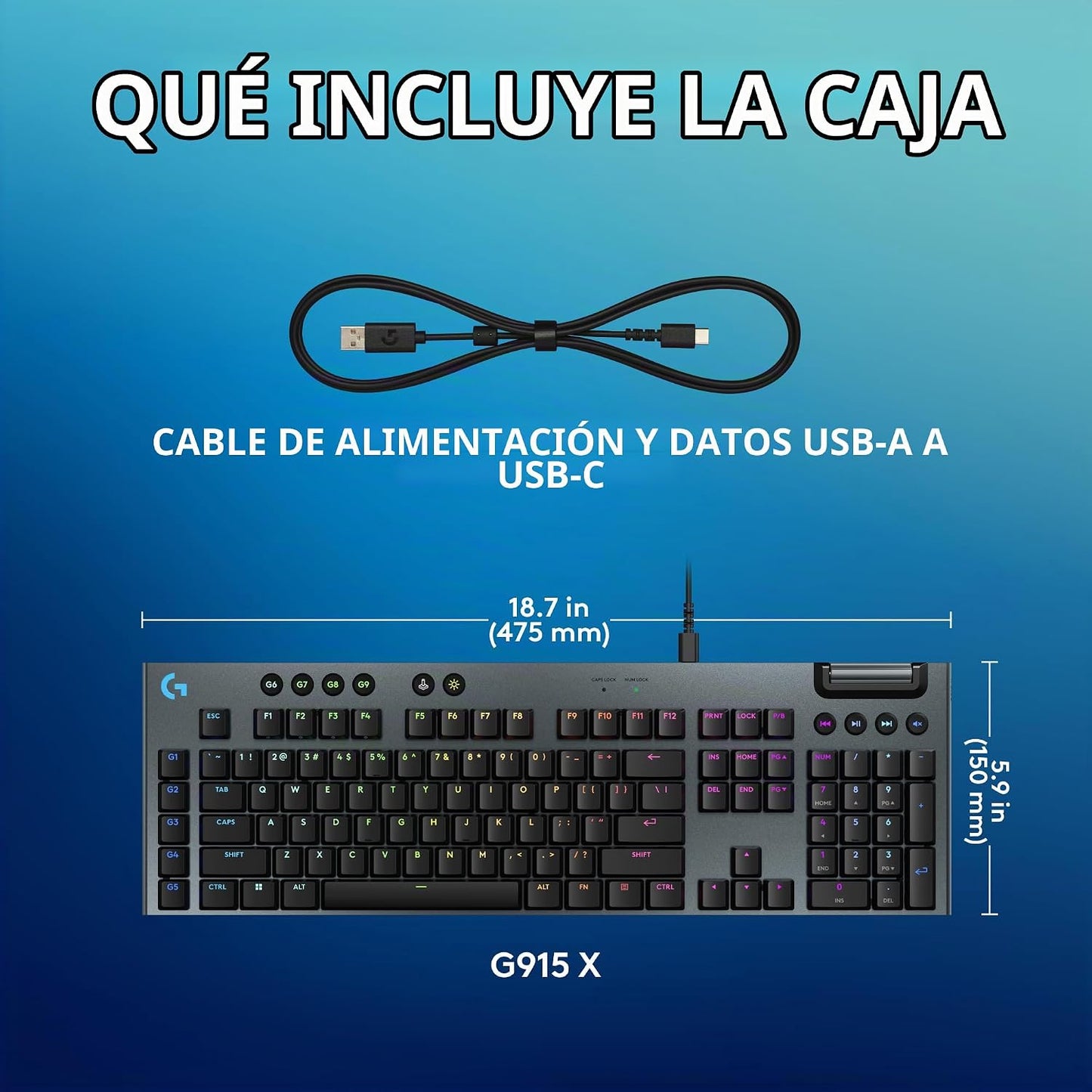 Logitech G915 X Teclado con cable para juegos (lineal) - Negro | Pe...