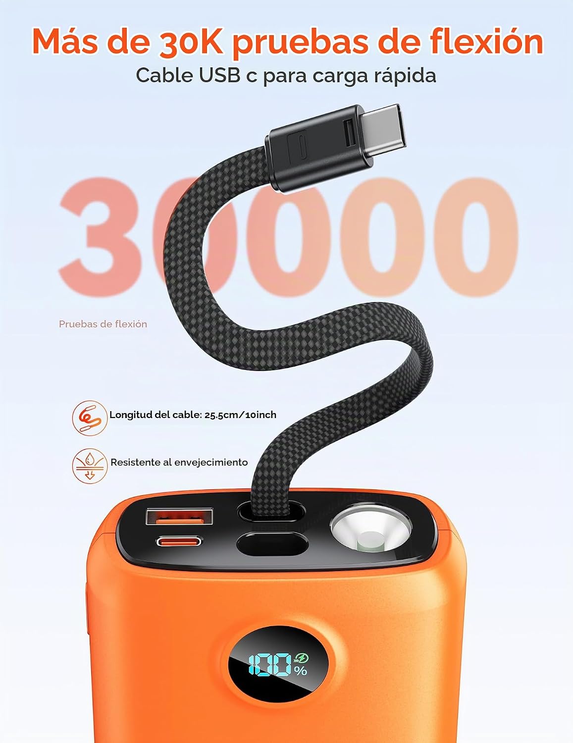 Cargador portátil, batería portátil de 45 W, 20000 mAh, con cable U...