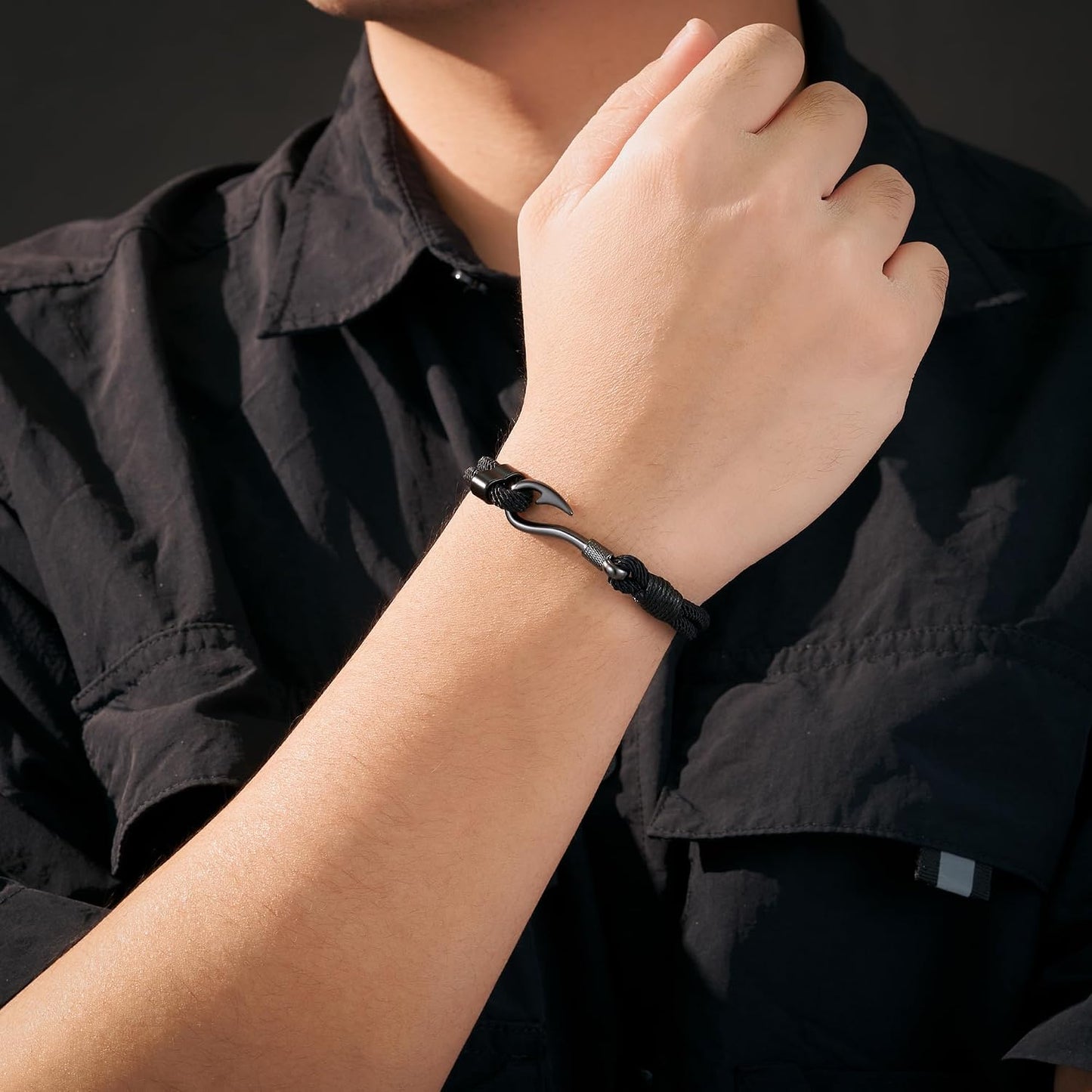 KOXMOON Pulsera Negra para Hombres Esposo Papá Regalos de Pesca par...