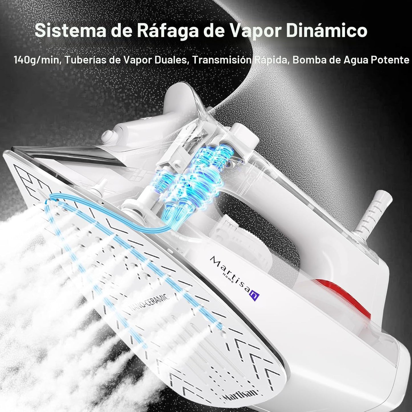 Martisan Plancha de vapor para ropa, 1800 W, suela de nano cerámica...