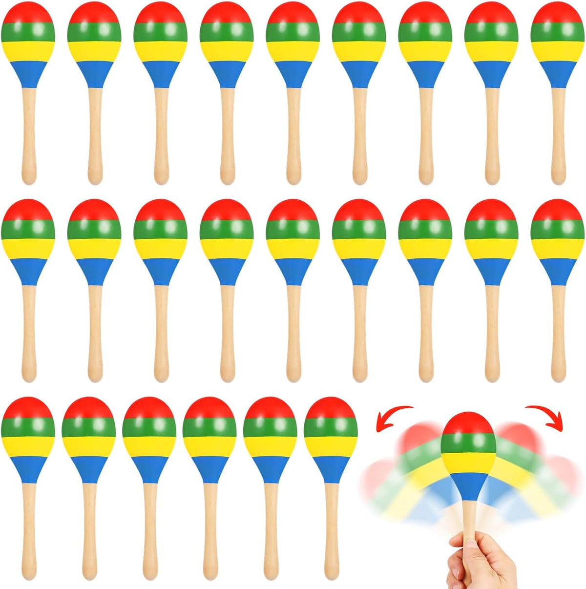 24 maracas para adultos, maracas de madera multicolor de 7.9 pulgad...