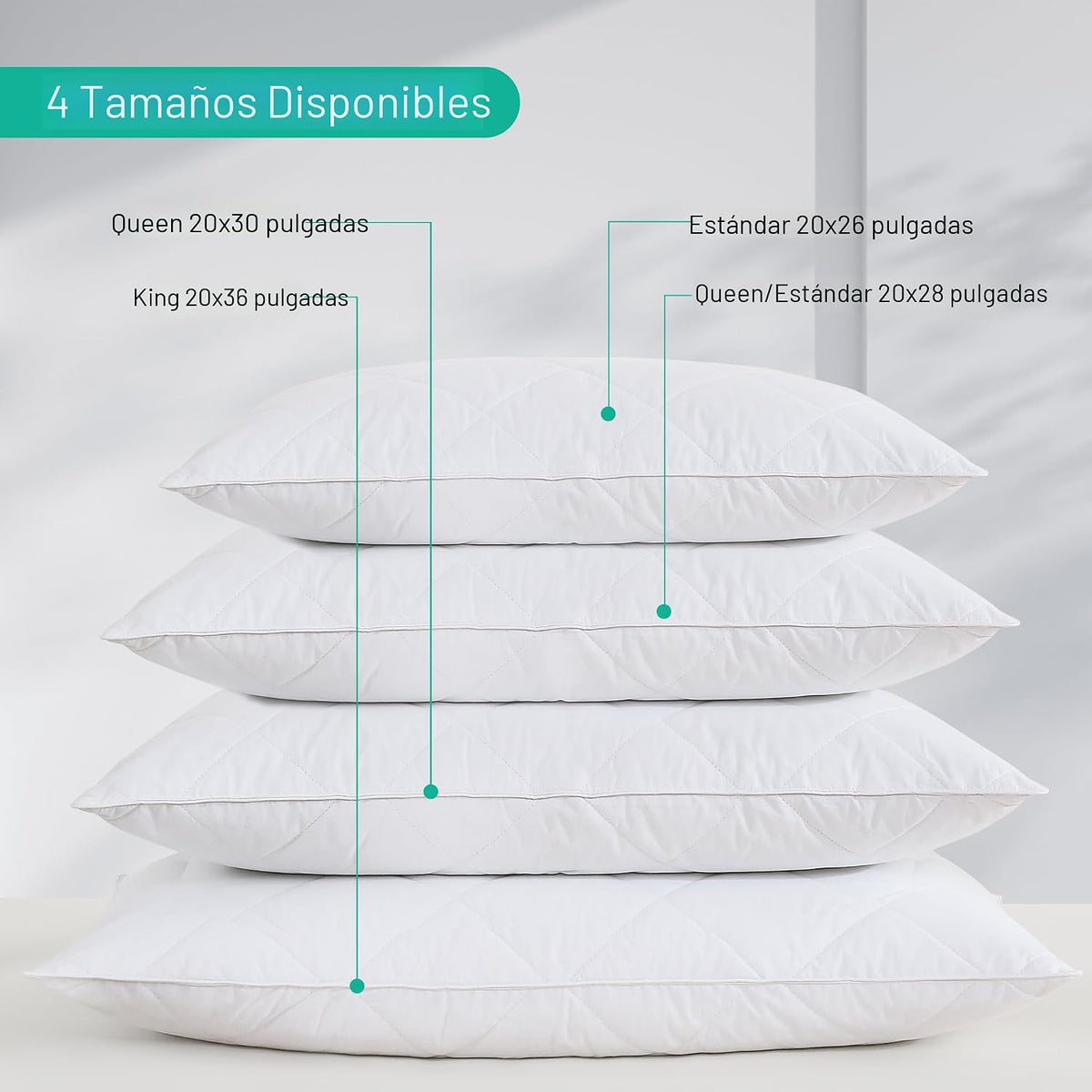 Paquete de 2 almohadas de plumas de ganso blanco. Funda de algodón...