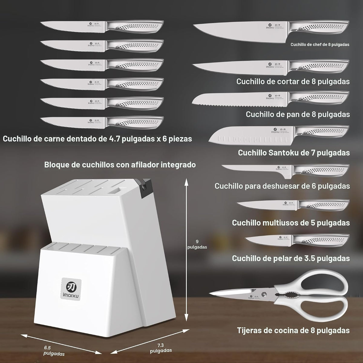 imarku® Juego de Cuchillos, Acero Inoxidable HC Japonés, Juego de C...