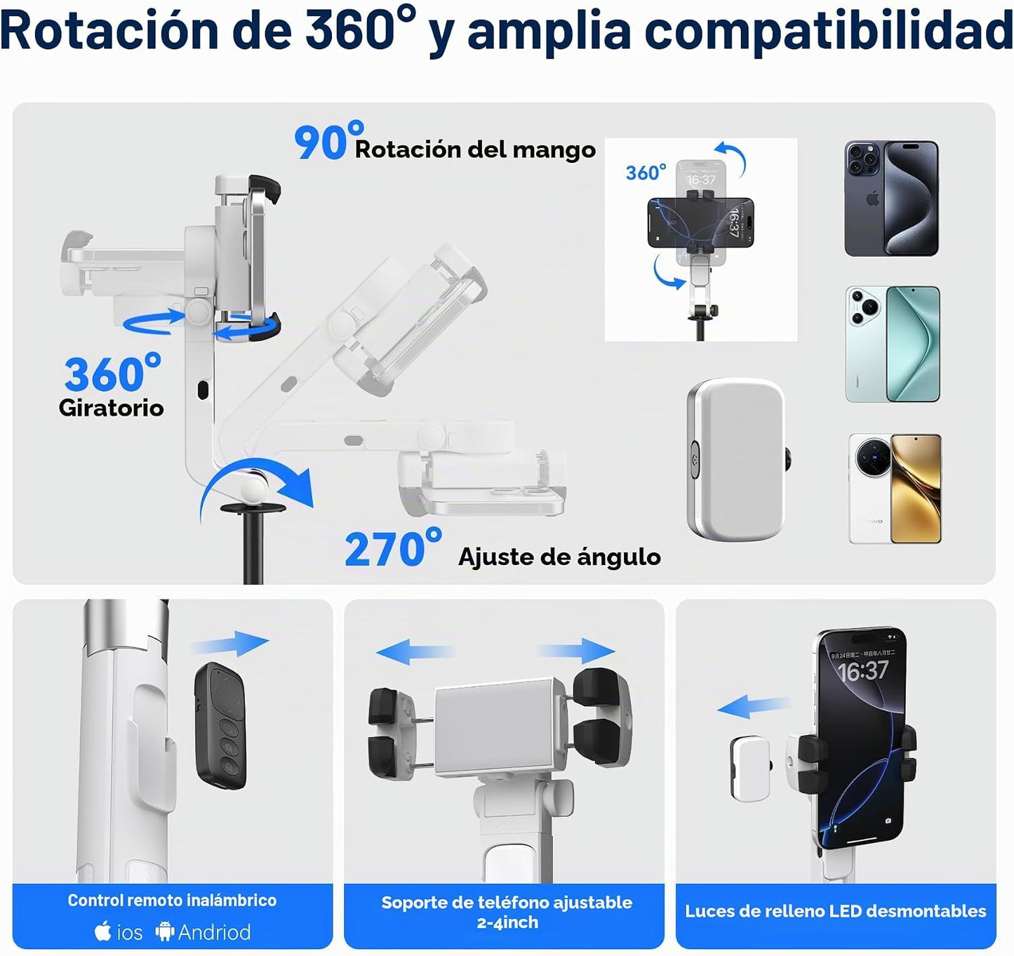 Trípode para selfie con seguimiento facial automático 2026 para iPh...