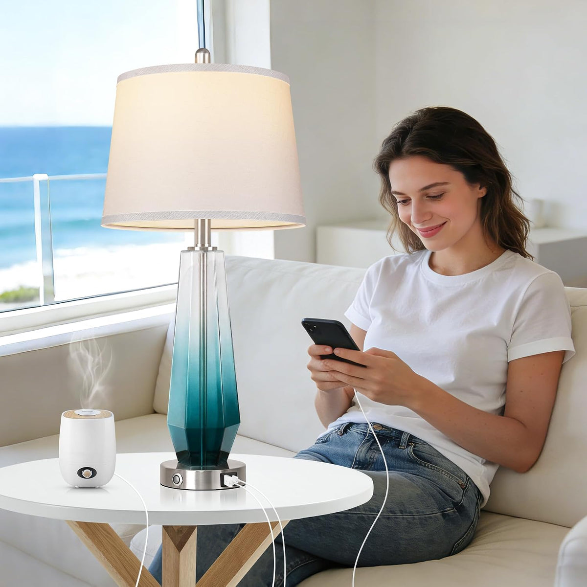 QiMH Lámparas de mesa de vidrio para sala de estar, modernas lámpar...