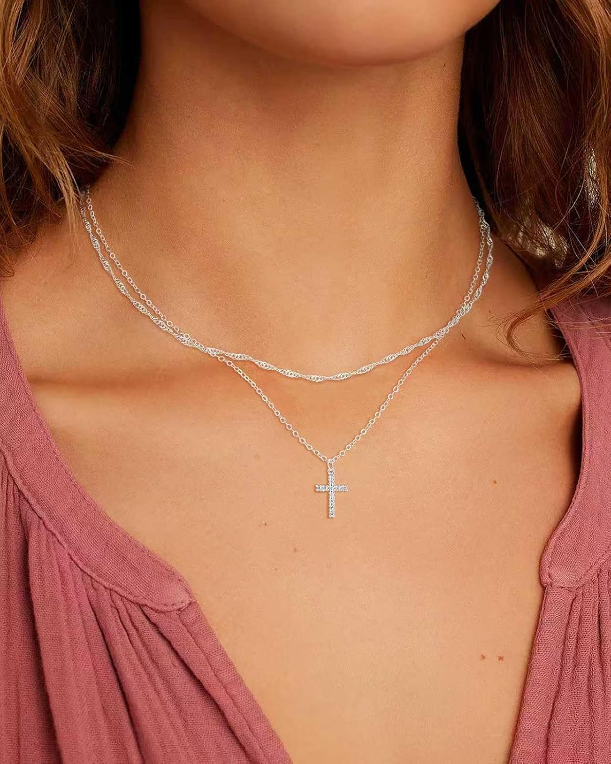 GRCLD Collar de Cruz para Mujer Delicado Chapado en Oro de Plata Re...