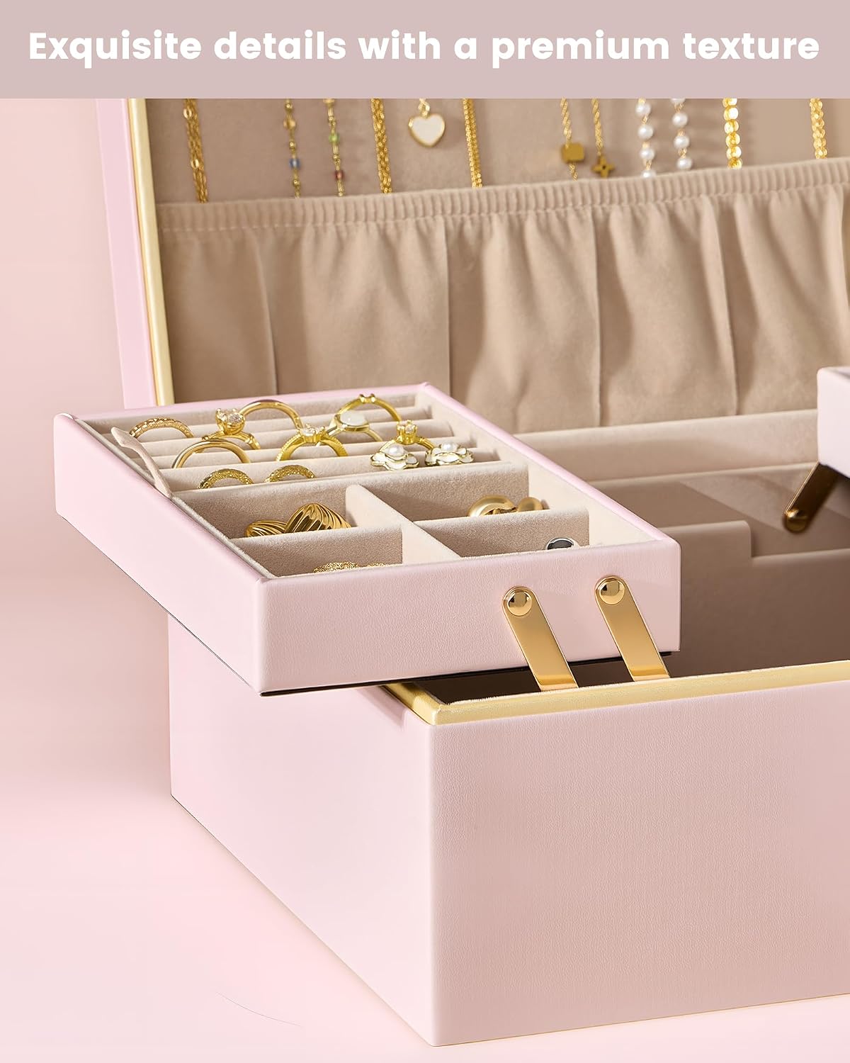 Lolalet - Joyero para mujeres y niñas, organizador de joyas de 2 ca...