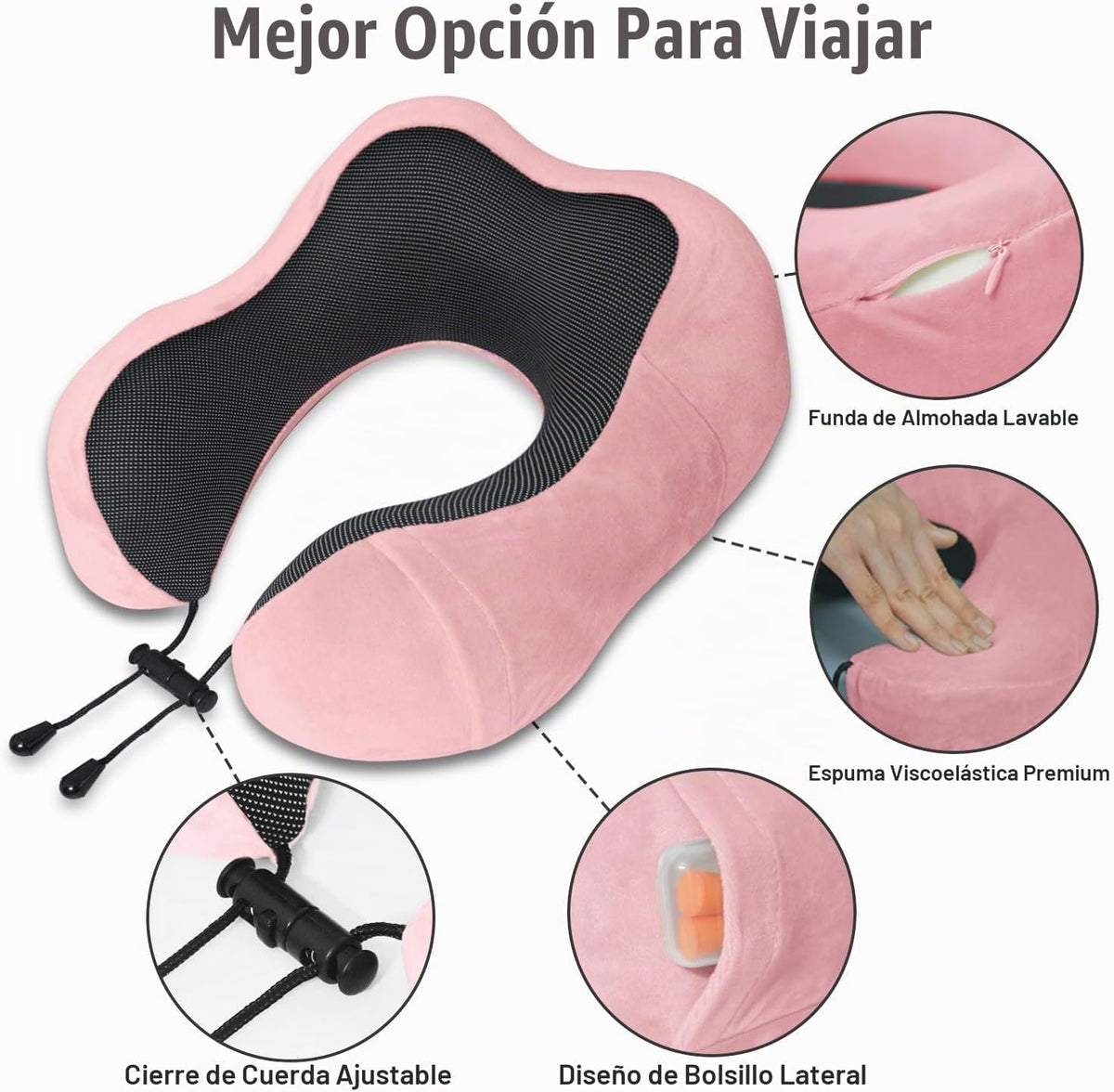 Almohada de viaje, almohada de cuello de espuma viscoelástica para...