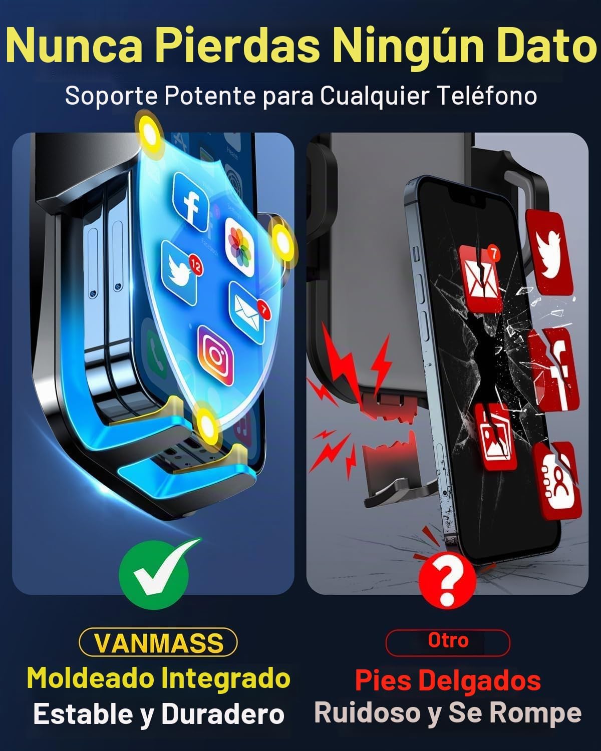 VANMASS Soporte para teléfono celular para automóvil, parabrisas, r...