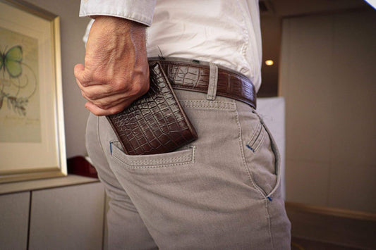 CHERRY CHICK Cartera de piel de cocodrilo auténtica para hombre, re...