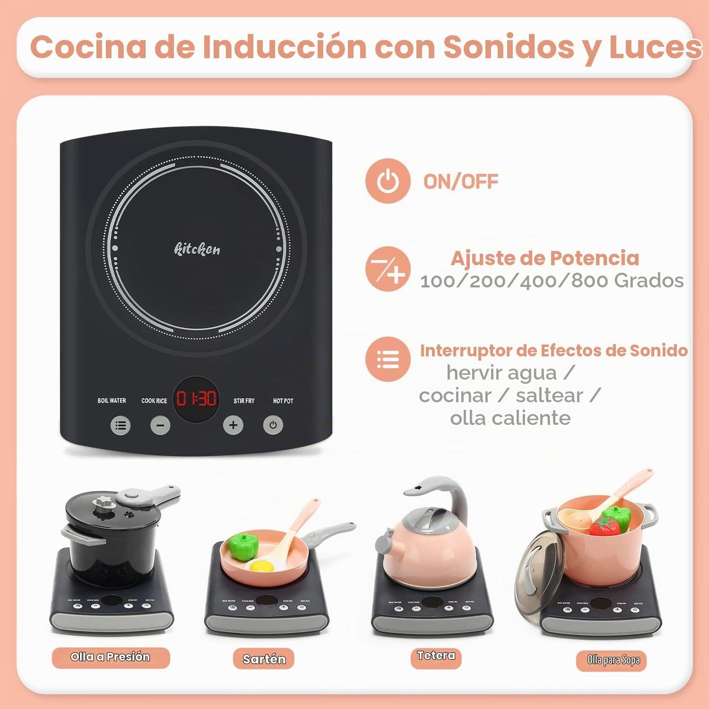CUTE STONE Juego de accesorios de cocina, juego de juguetes de coci...