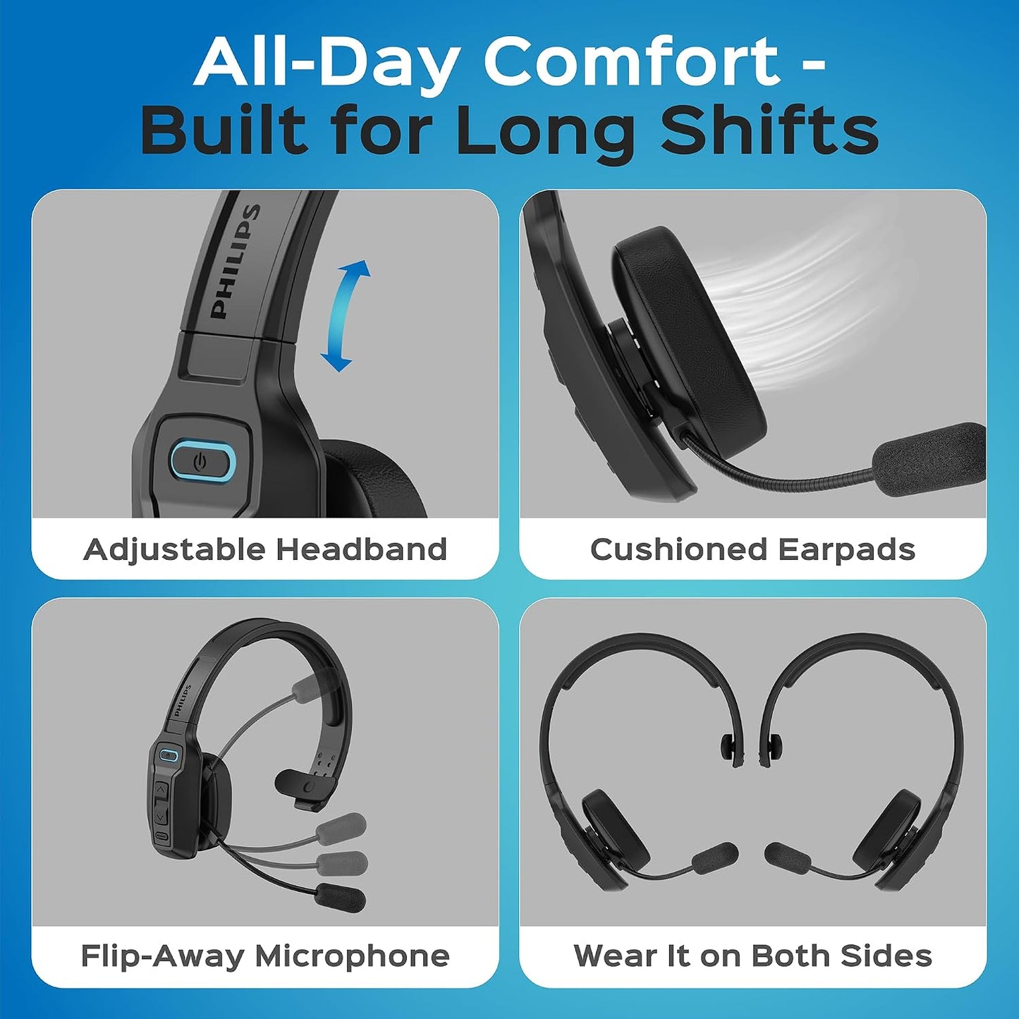 Philips Auriculares Bluetooth Trucker con micrófono, auriculares in...