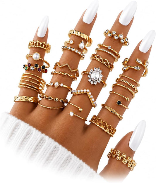 KISS WIFE Anillos apilables de oro para mujer, delicado juego de an...
