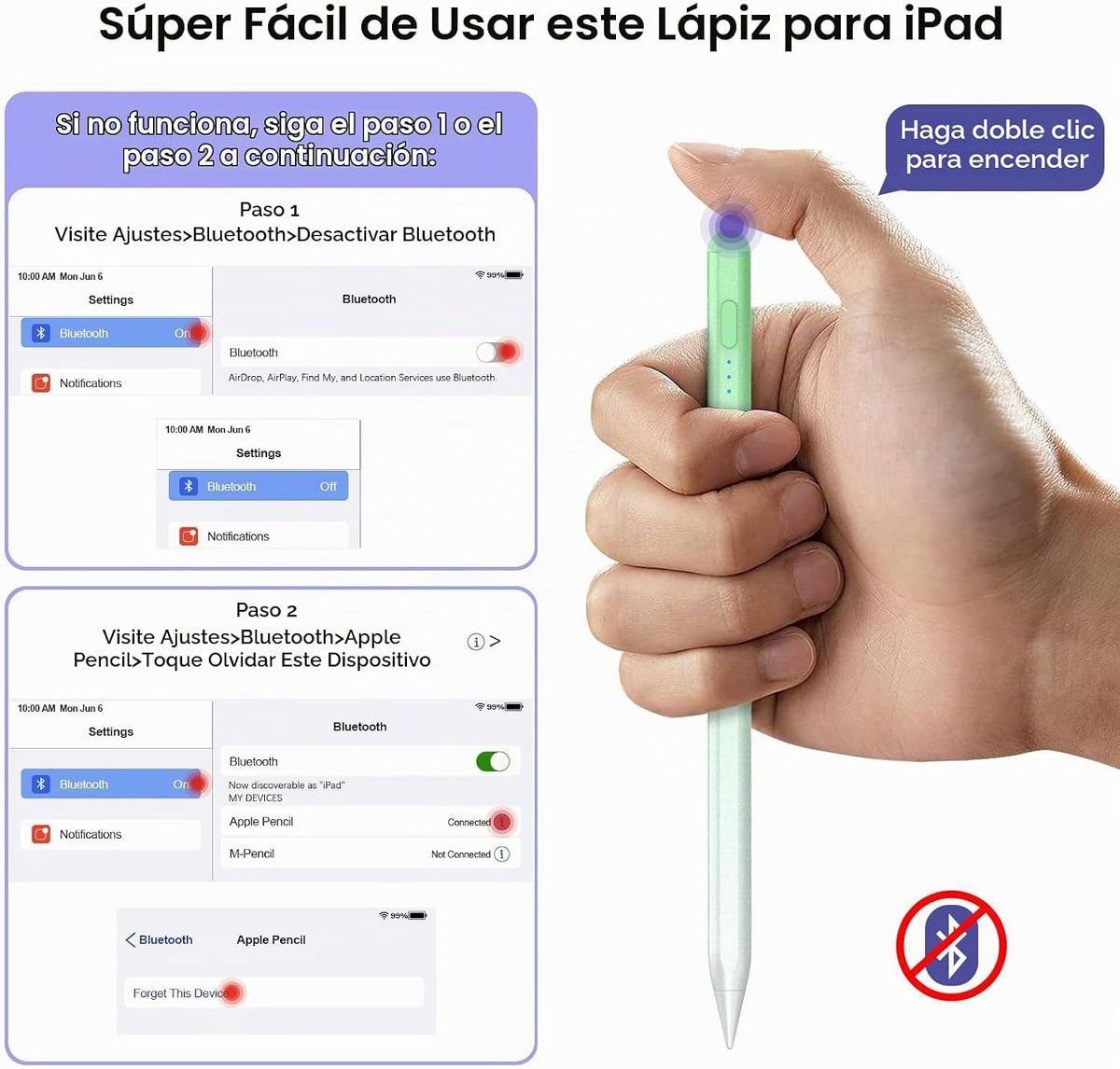 Lápiz capacitivo para iPad 2018-2024, Carga rápida de 15 minutos pa...